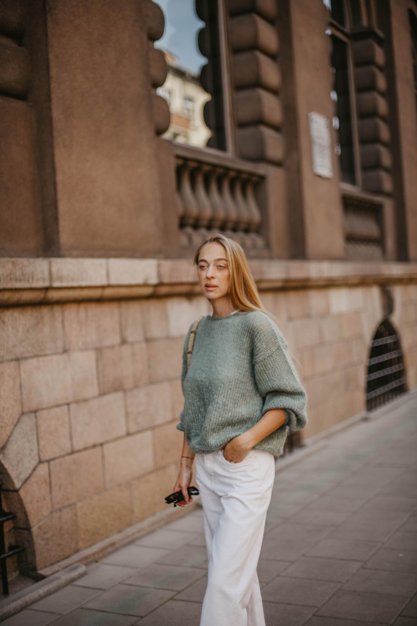 Sage green mohair chunky knitted thick sweater, sea green handmade alpaca wool blend fuzzy jumper, fluffy cable knit pullover, fall pull xxl