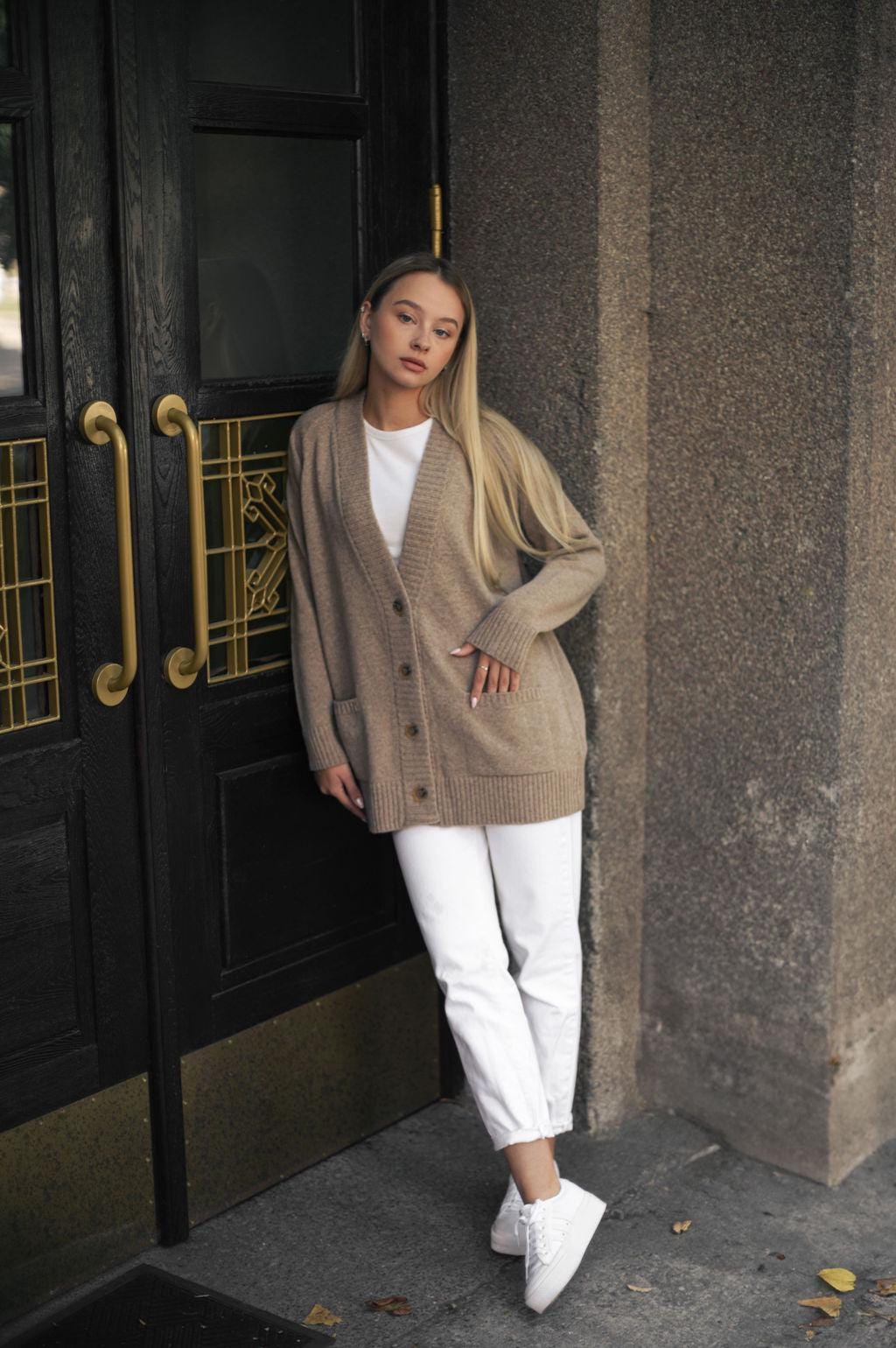 Gray knit cashmere blend buttoned cardigan with pockets, ash grey merino wool knitted oversized sweater with buttons,long xl gilet for women