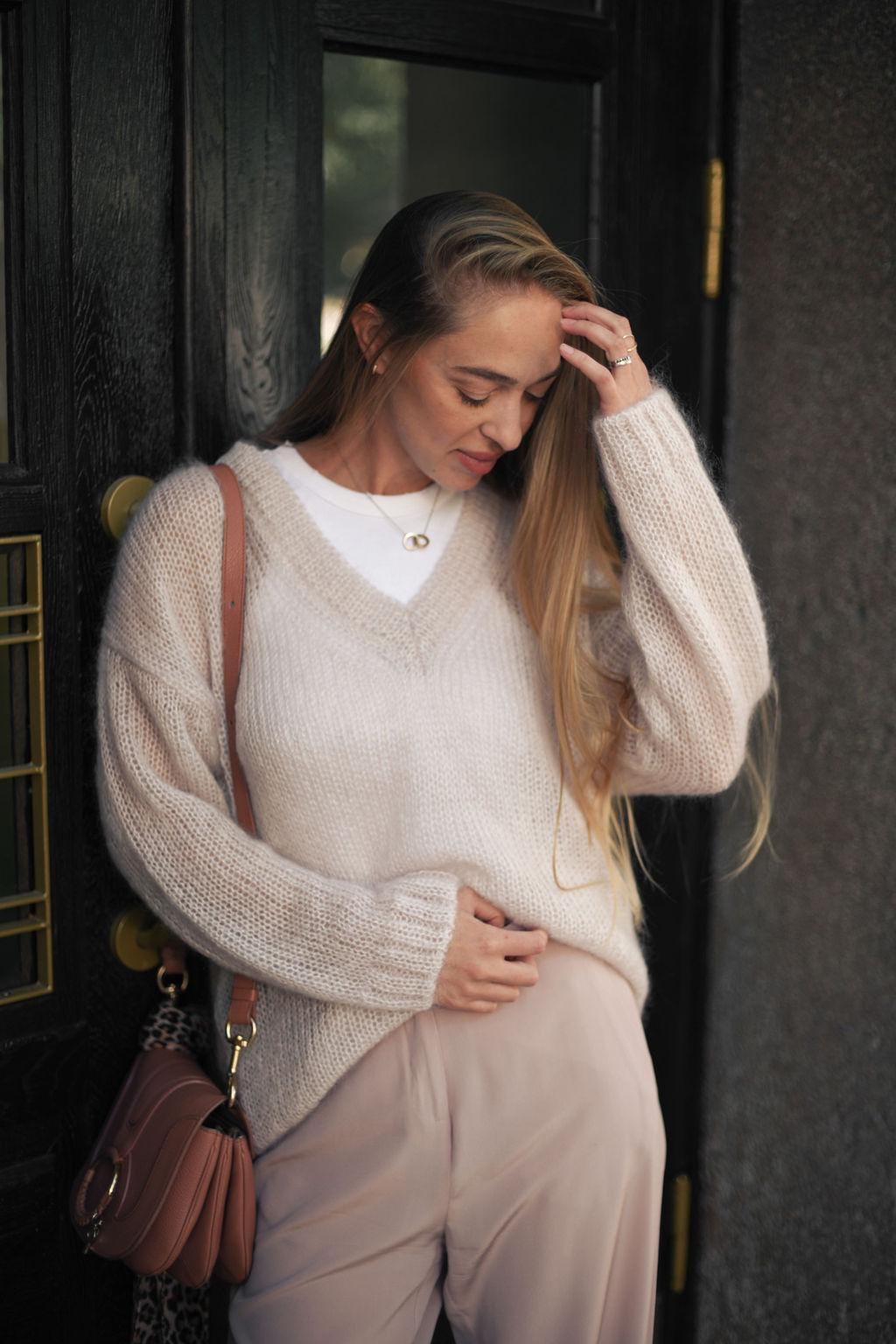Pale light pink cable knit fluffy mohair wool women&#39;s sweater, powder misty pink chunky knitted thick oversized sweater, fall fuzzy jumper