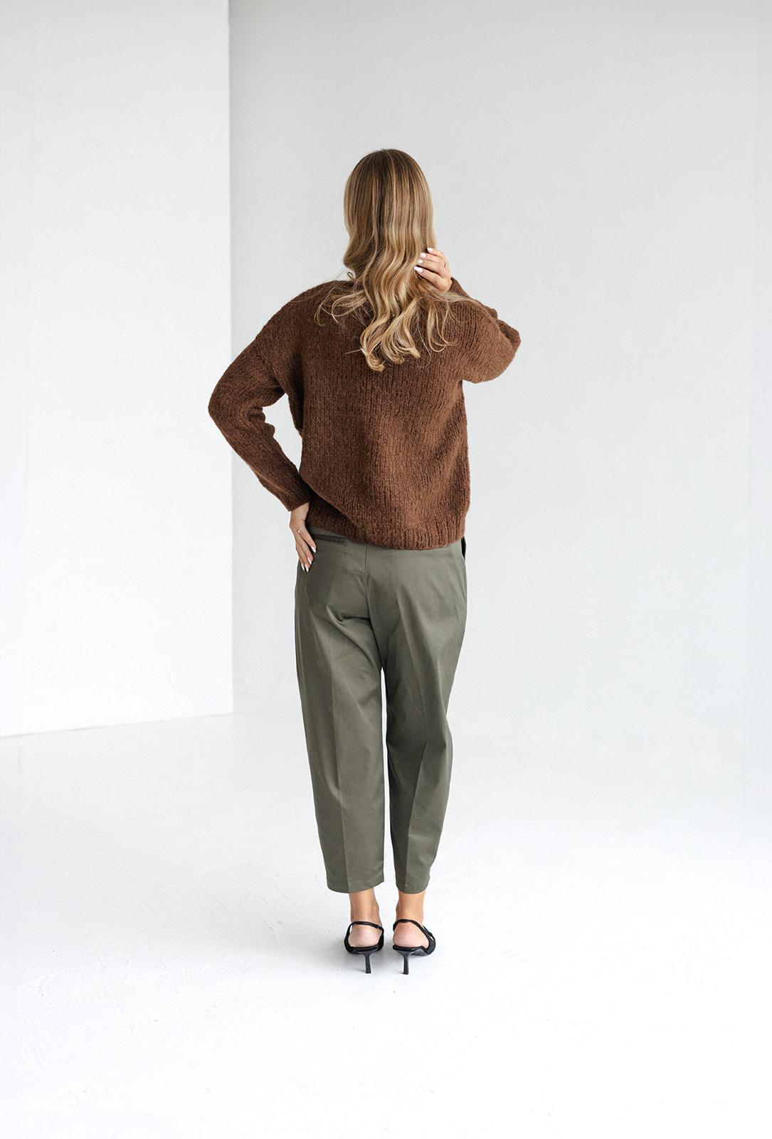 Brown cable knit alpaca wool and silk blend women's sweater, chocolate chunky knitted regular fit jumper for women, taupe hand-made pullover