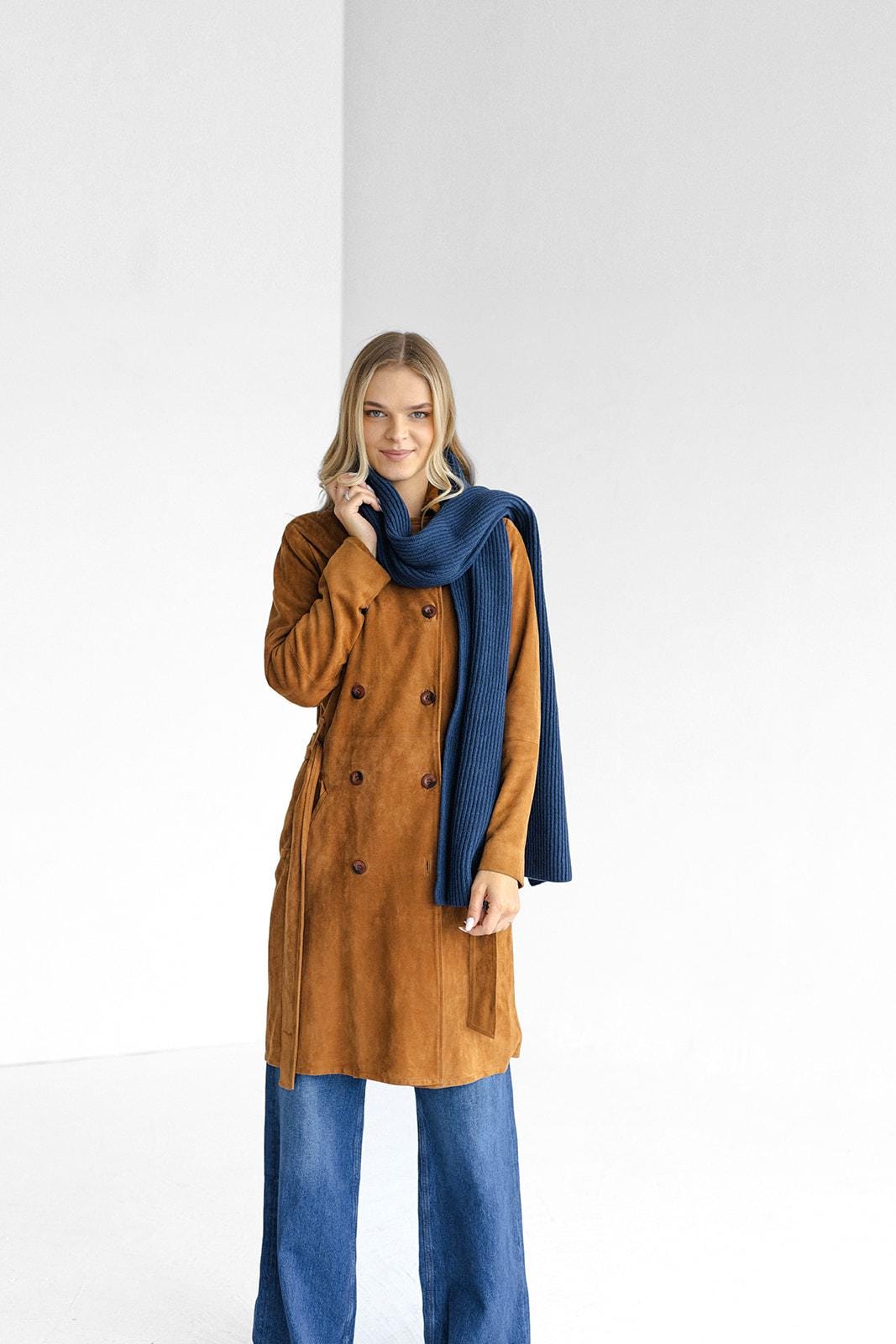 Navy blue extra long ribbed knit merino wool and cashmere soft winter women&#39;s scarf, royal blue knitted minimal fall neck warmer, wrap showl