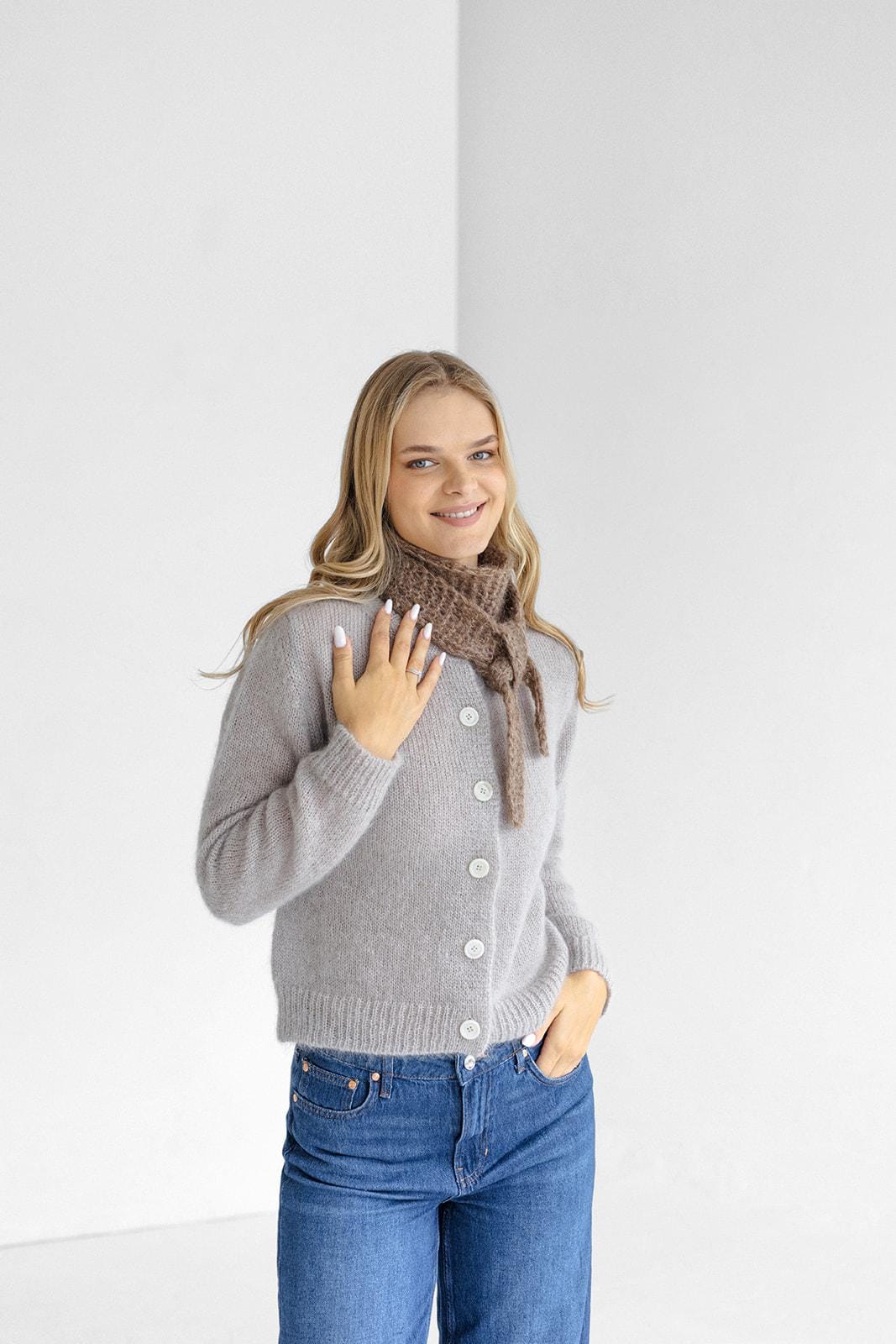 Beige cable knit short alpaca scarf, camel handmade silk blend fall neck warmer, sand winter knitted scarves, taupe unisex accessories gift