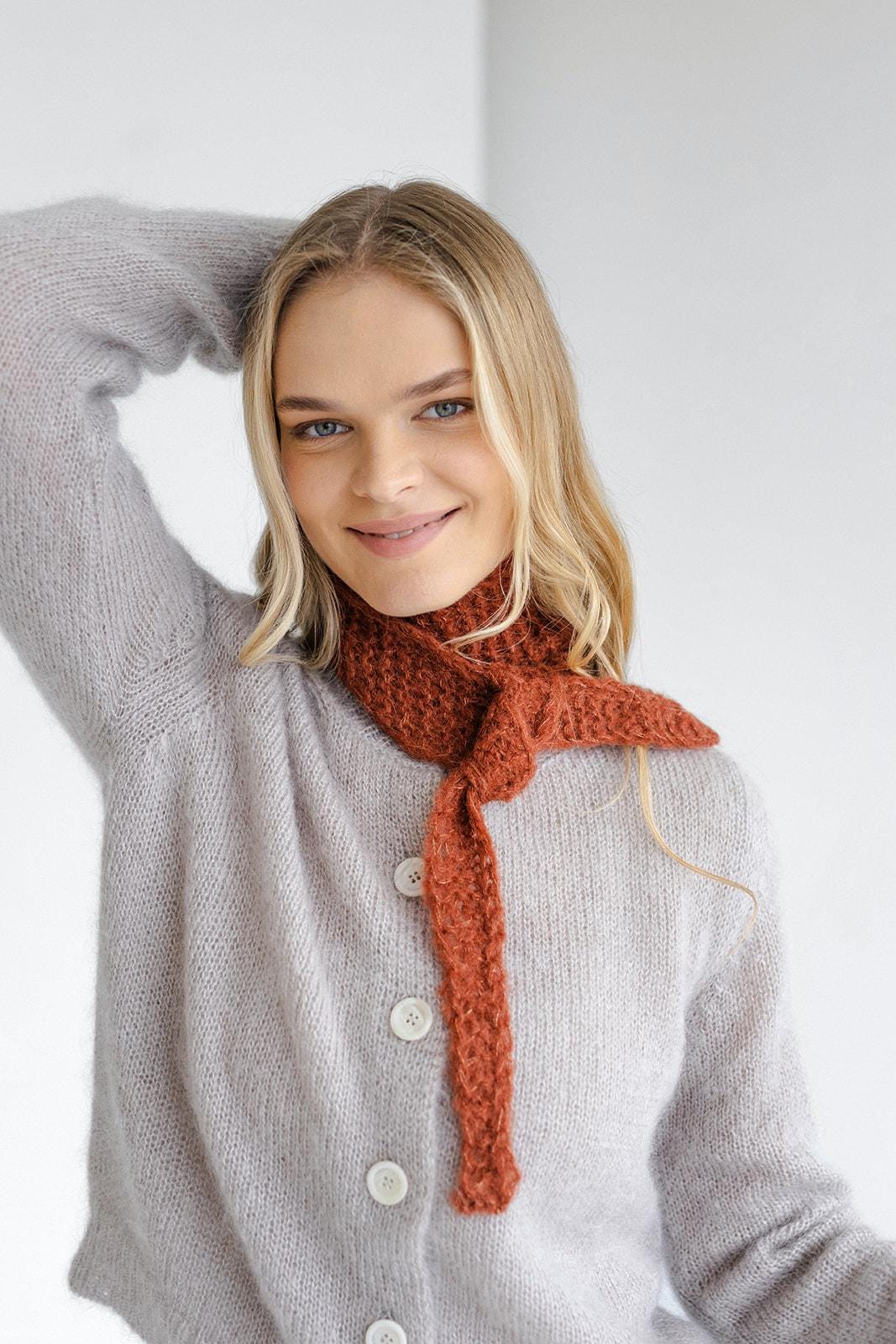 Beige cable knit short alpaca scarf, camel handmade silk blend fall neck warmer, sand winter knitted scarves, taupe unisex accessories gift