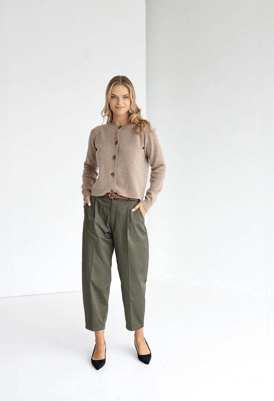 Beige merino wool and cashmere cardigan