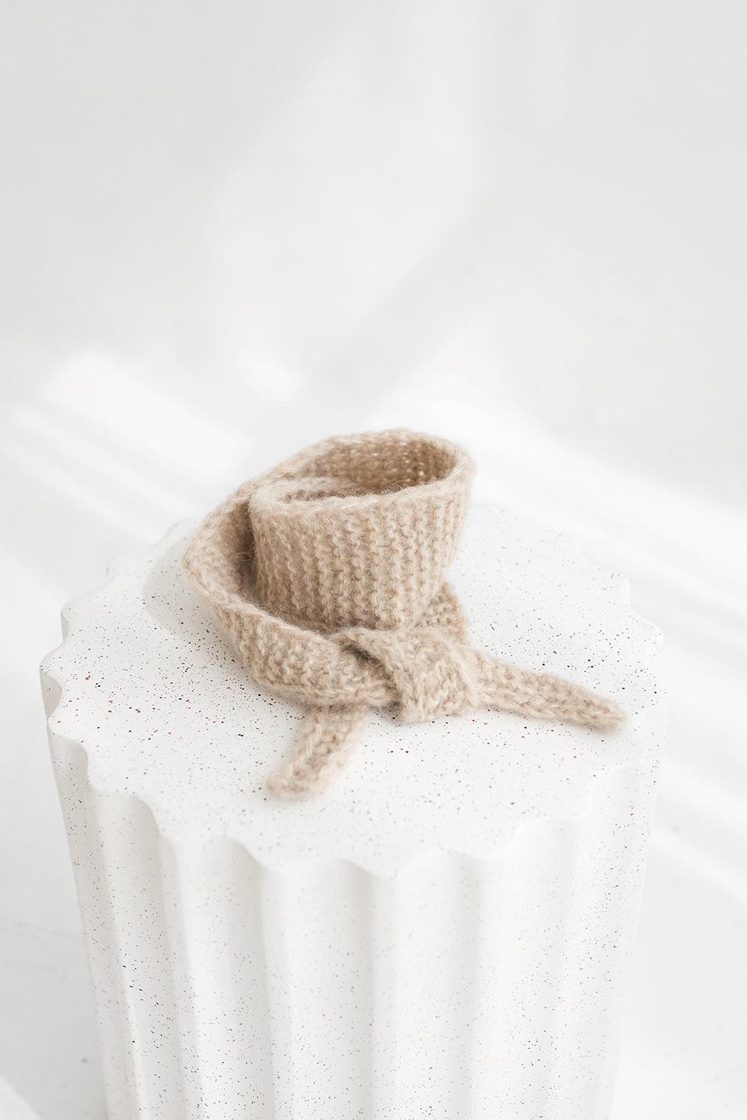 Beige cable knit short alpaca scarf, camel handmade silk blend fall neck warmer, sand winter knitted scarves, taupe unisex accessories gift