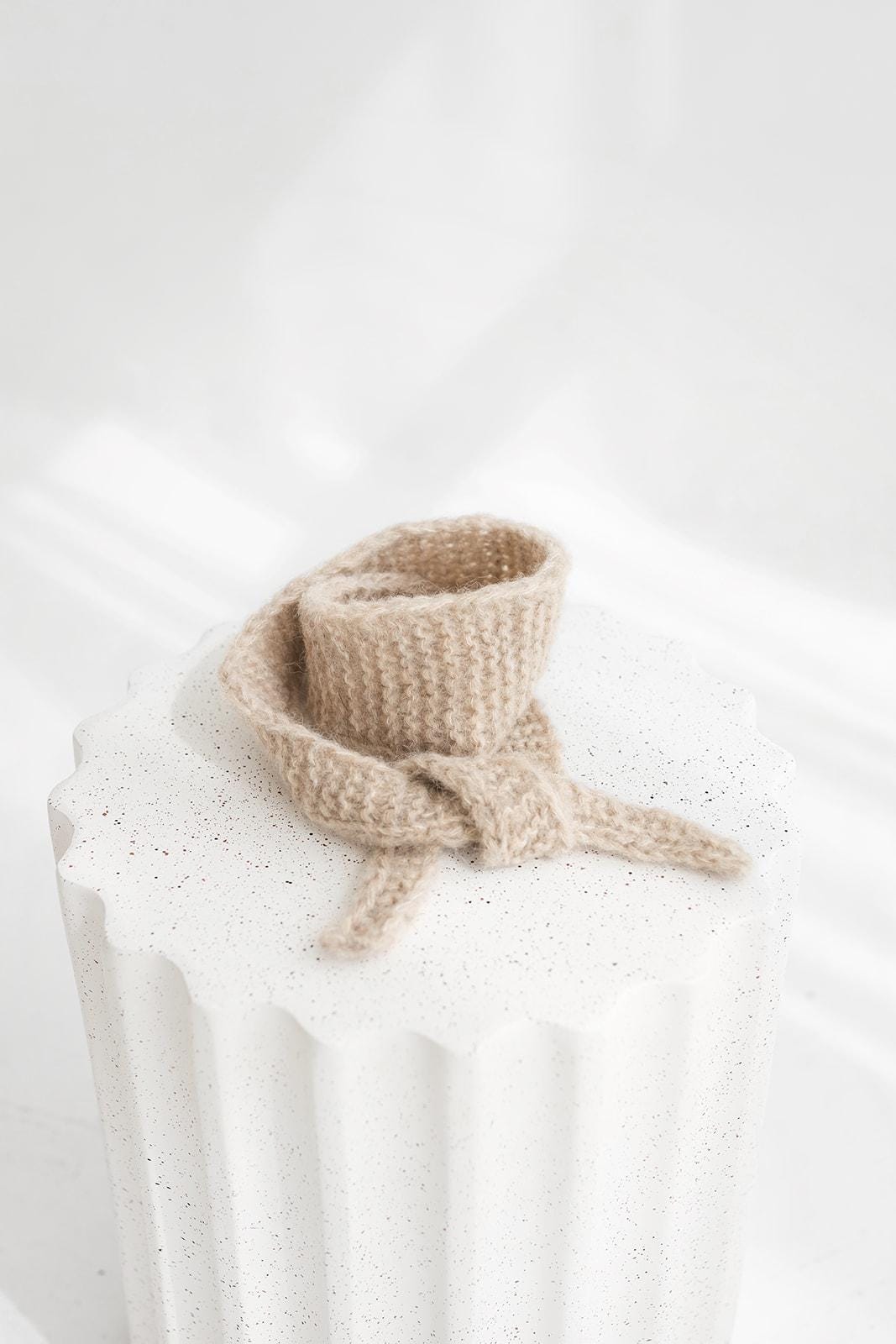 Beige cable knit short alpaca scarf, camel handmade silk blend fall neck warmer, sand winter knitted scarves, taupe unisex accessories gift