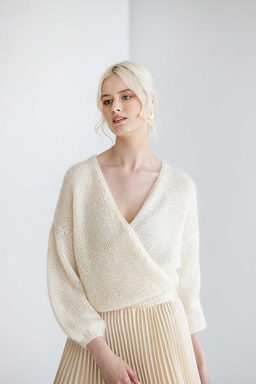 White cable knitted fluffy mohair cardigan, milky fuzzy wedding sweater with the belt, short fall chunky knit thick V neck jacket for bride