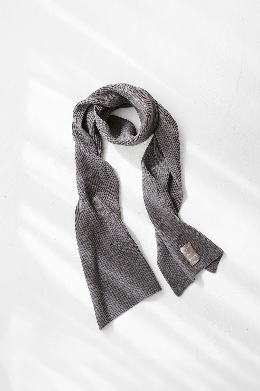 Gray Ribbed Knitted Merino Wool And Cashmere Fall Winter Men's Scarf