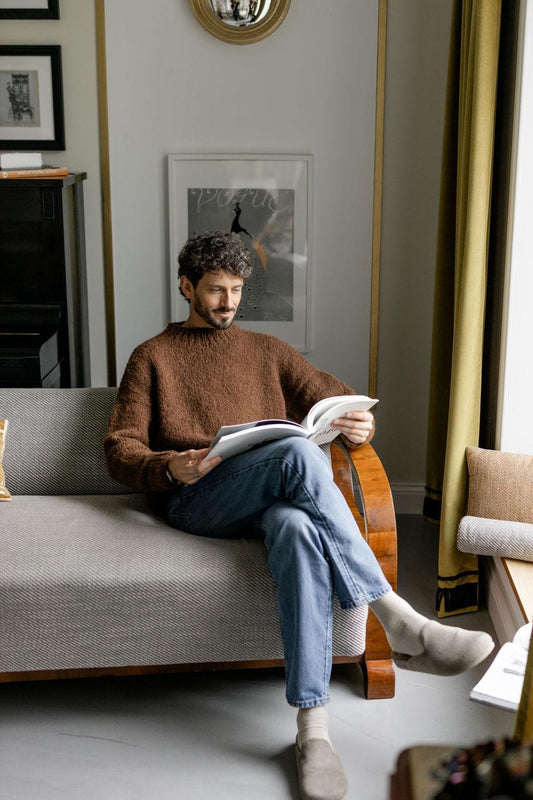 Chunky knit brown alpaca wool sweater for men, cable knitted woolen men's jumper, handmade thick winter minimalist pullover, gift for a man