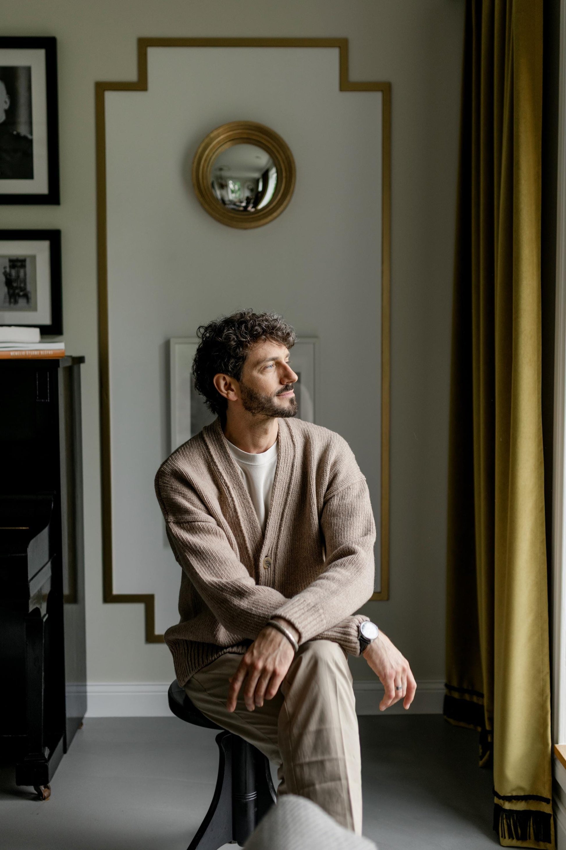 Beige Cgunky Knit Merino Wool Cardigan With Buttons And Pockets For Man, Camel Cable Knitted Scandinavian Style Men's Sweater, Gift For Him