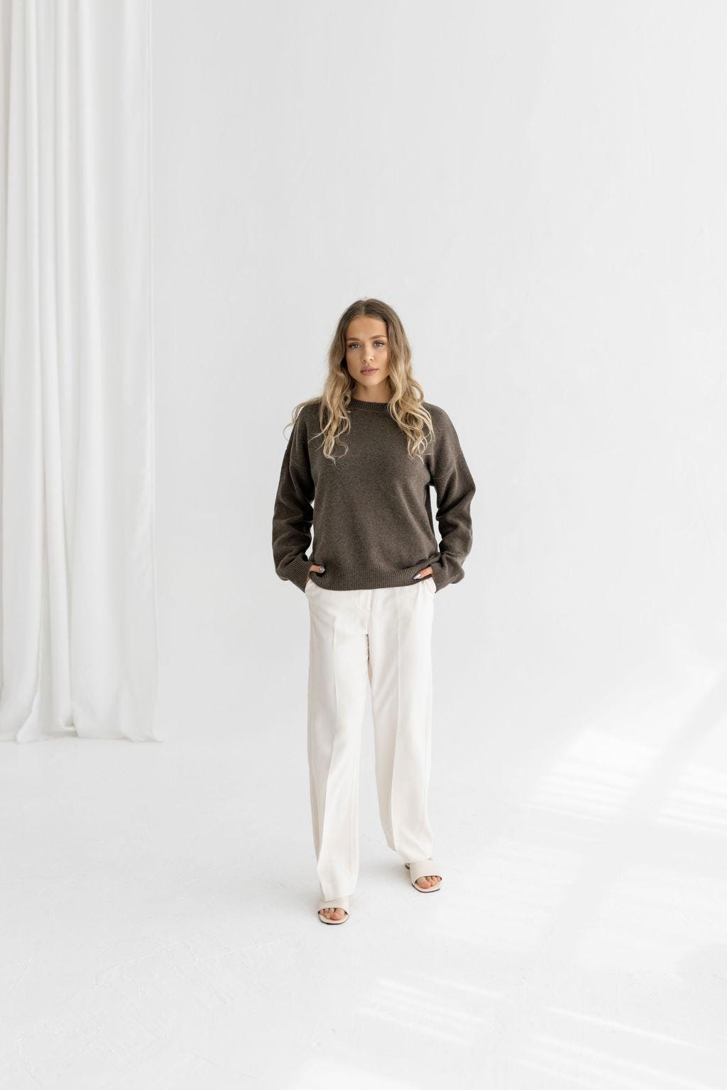 Grey Knitted Merino Wool Oversized Women's Pullover