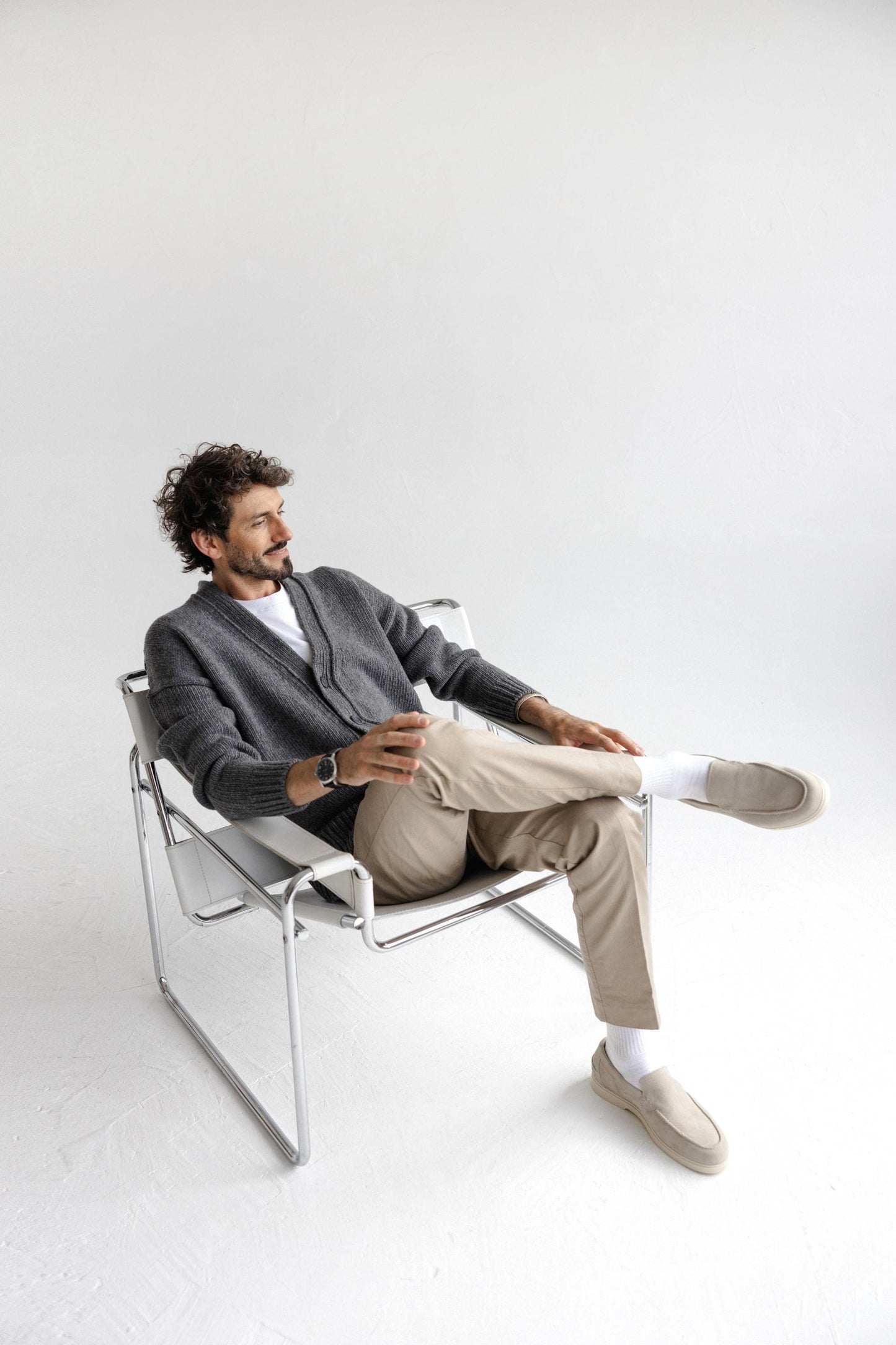 Gray Merino Wool Cardigan With Buttons And Pockets