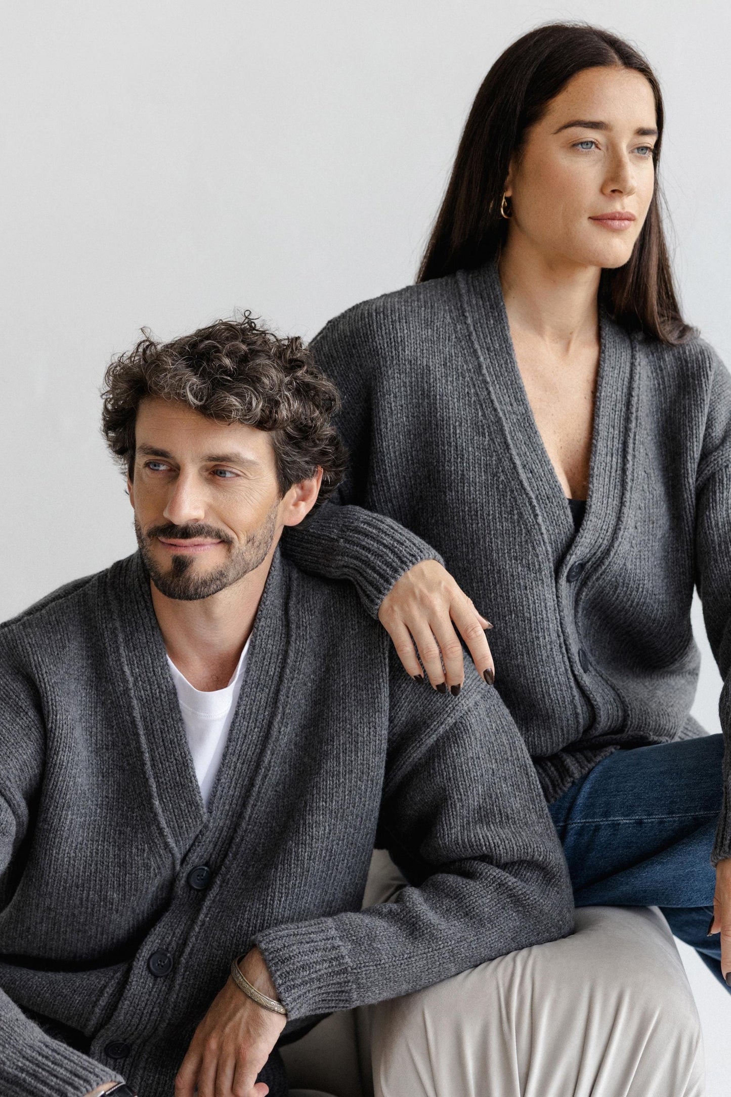 Gray Merino Wool Cardigan With Buttons And Pockets