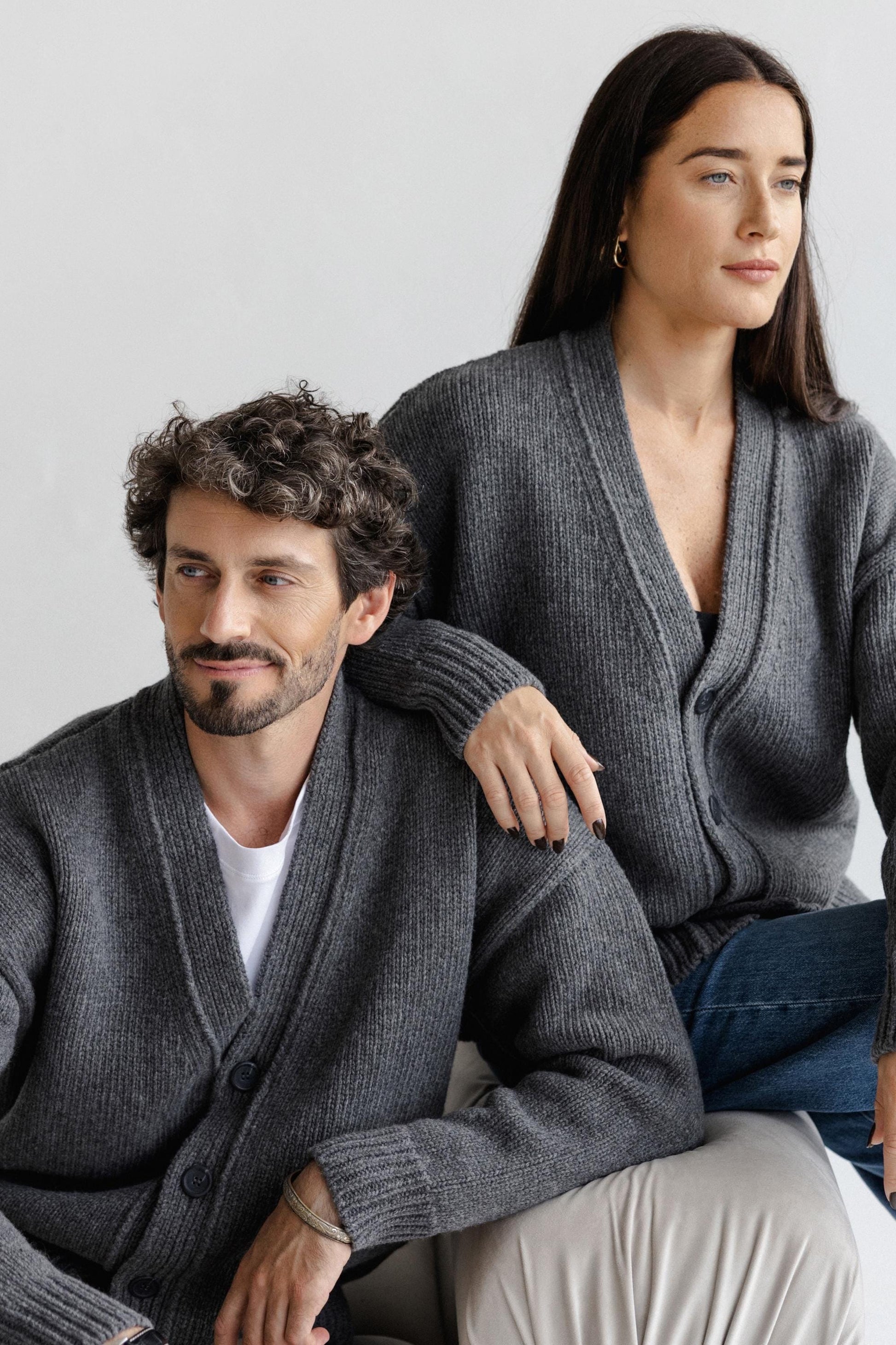 Gray Merino Wool Cardigan With Buttons And Pockets