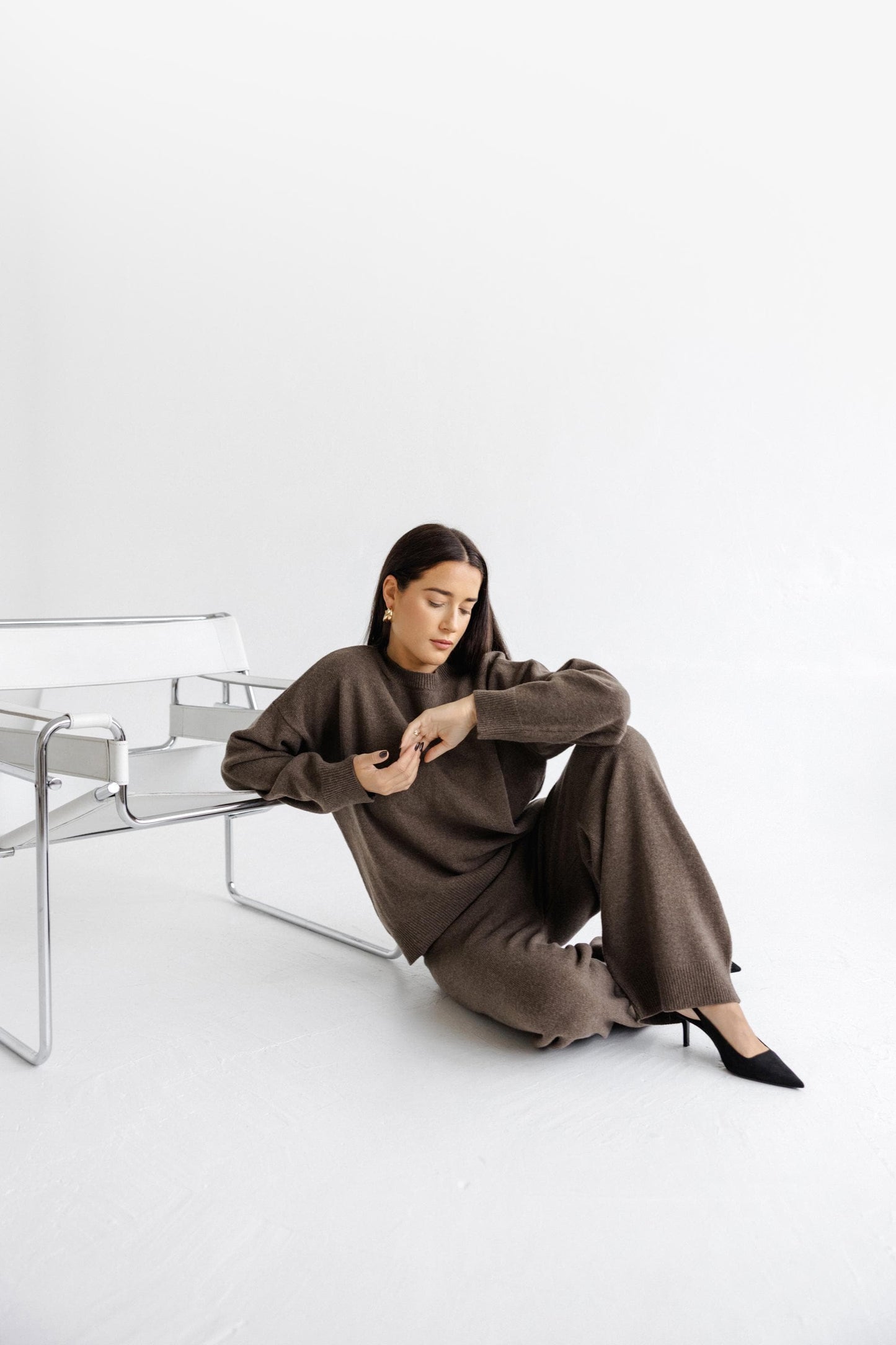 Brown Knitted Merino Wool Sweater For Women, Coffee Brown Oversized Women's Knit Minimalist Pullover With Longer Back, Jumper For Her, Gift