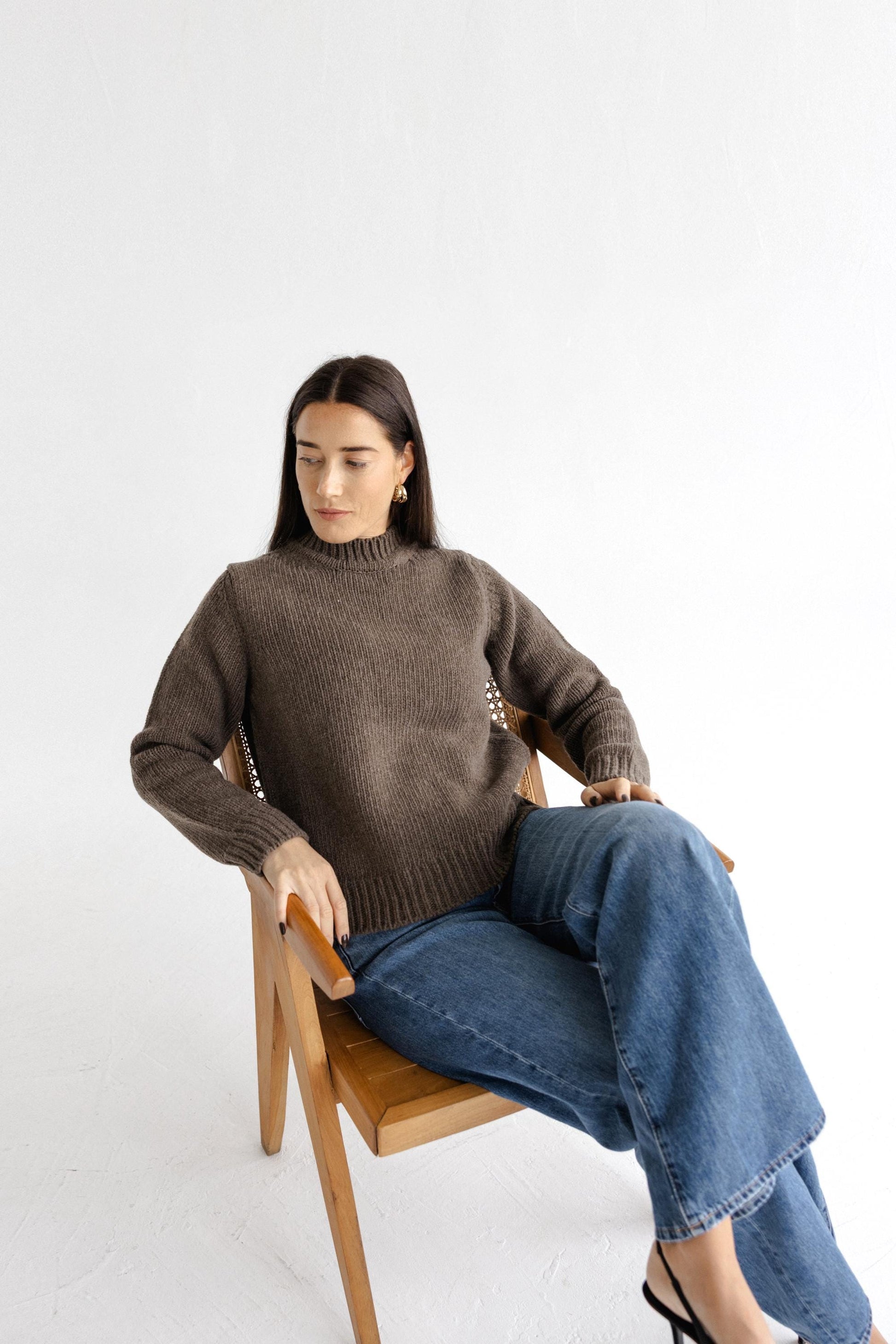 Brown Merino Wool Women's Pullover