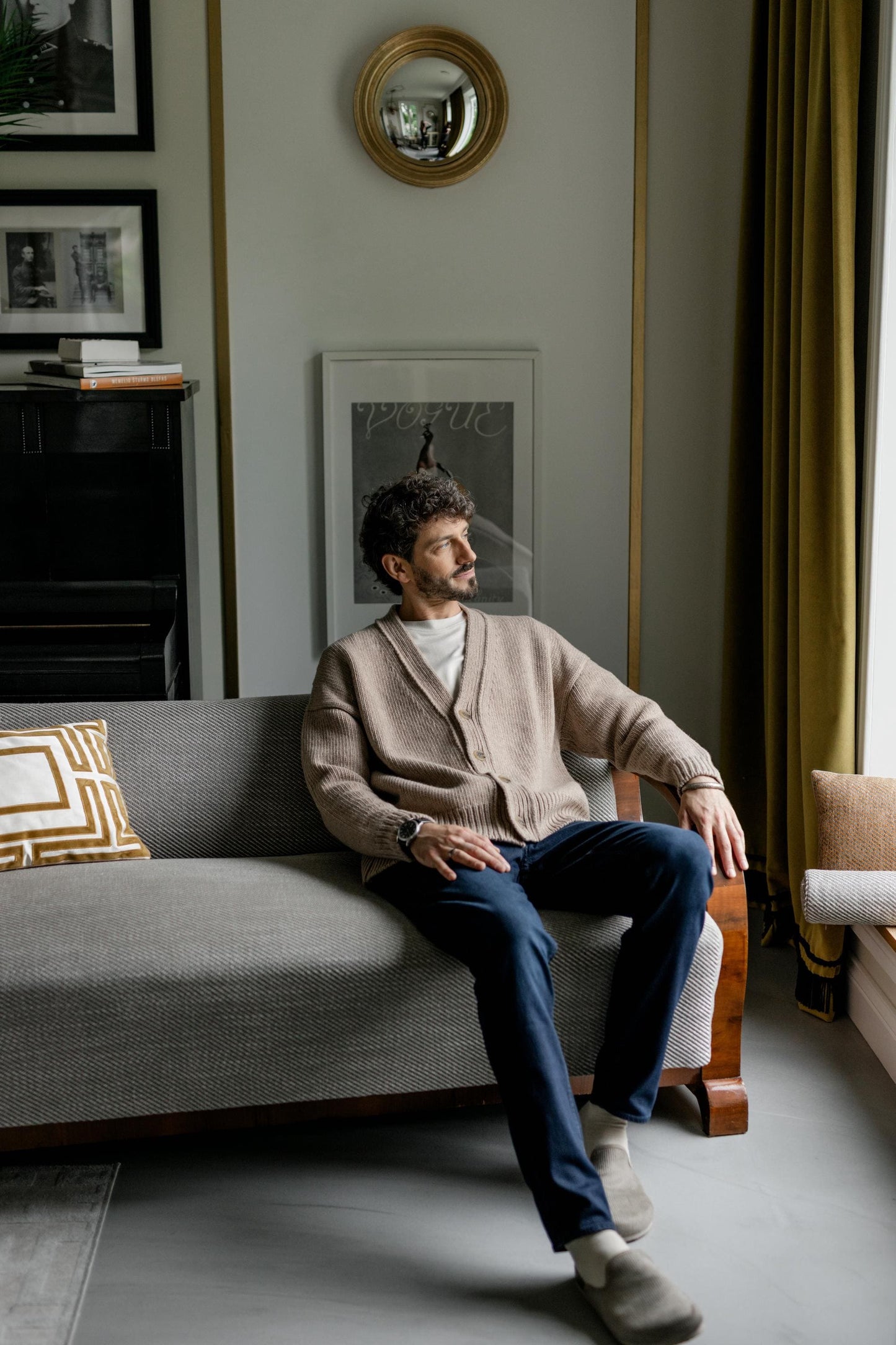 Beige Merino Wool Cardigan With Buttons And Pockets For Man
