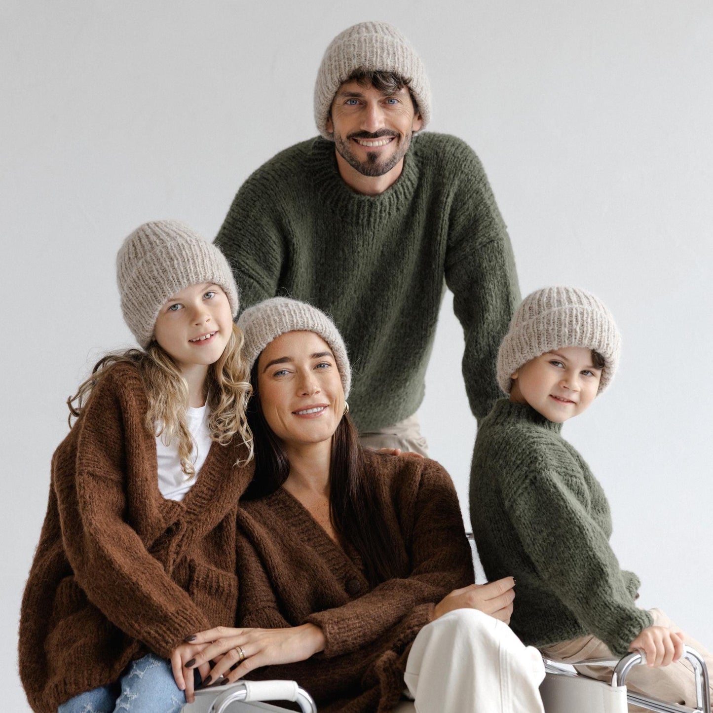 Beige Handmade Cable Knit Alpaca Wool Winter Hat, Camel Warm Beanie For Brother And Sister, Matching Family Accessories