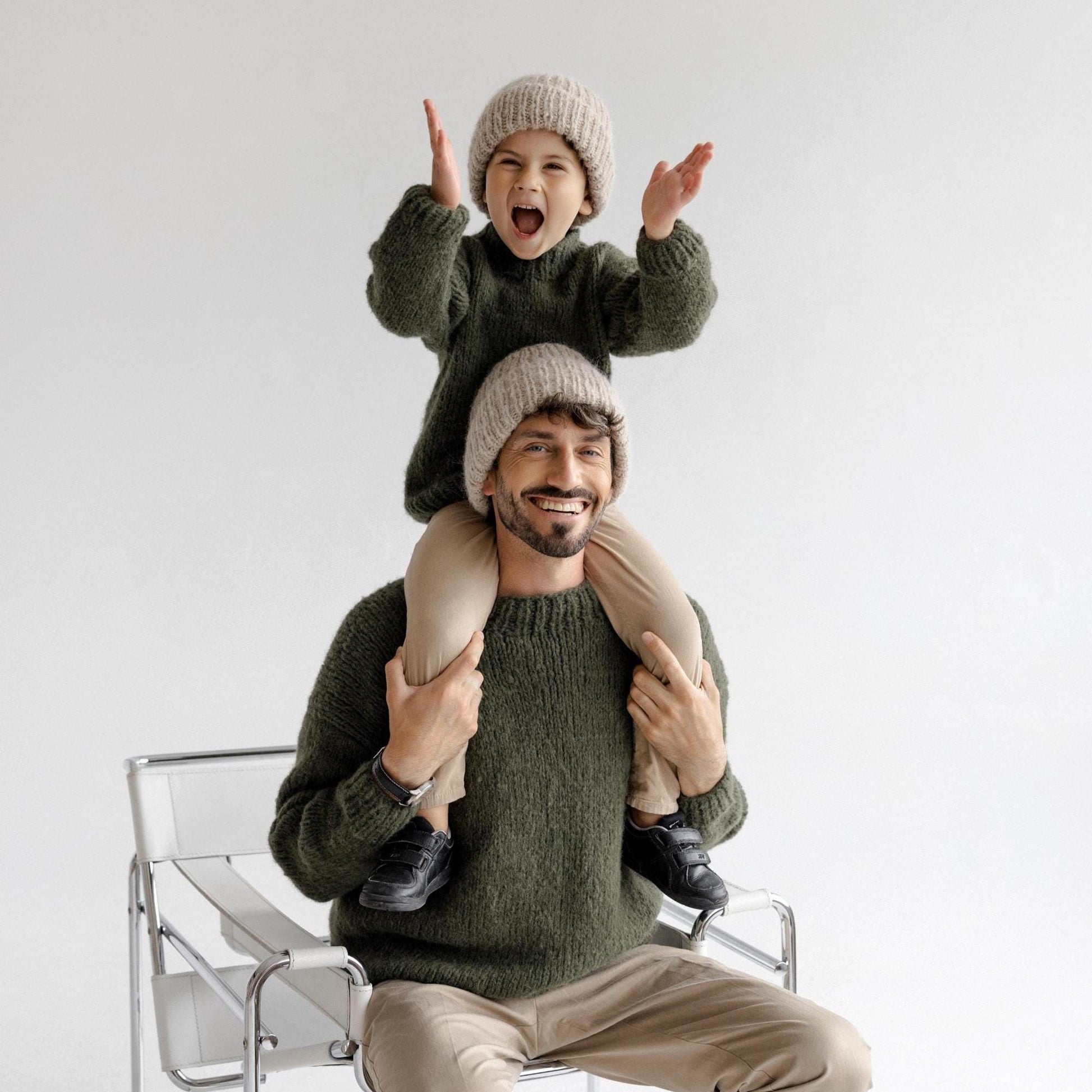 Handmade Mini Me Family Matching Cable Knit Woolen Winter Hats, Mommy And Me, Daddy And Me Chunky Knitted Alpaca Wool Beanies, Family Gift