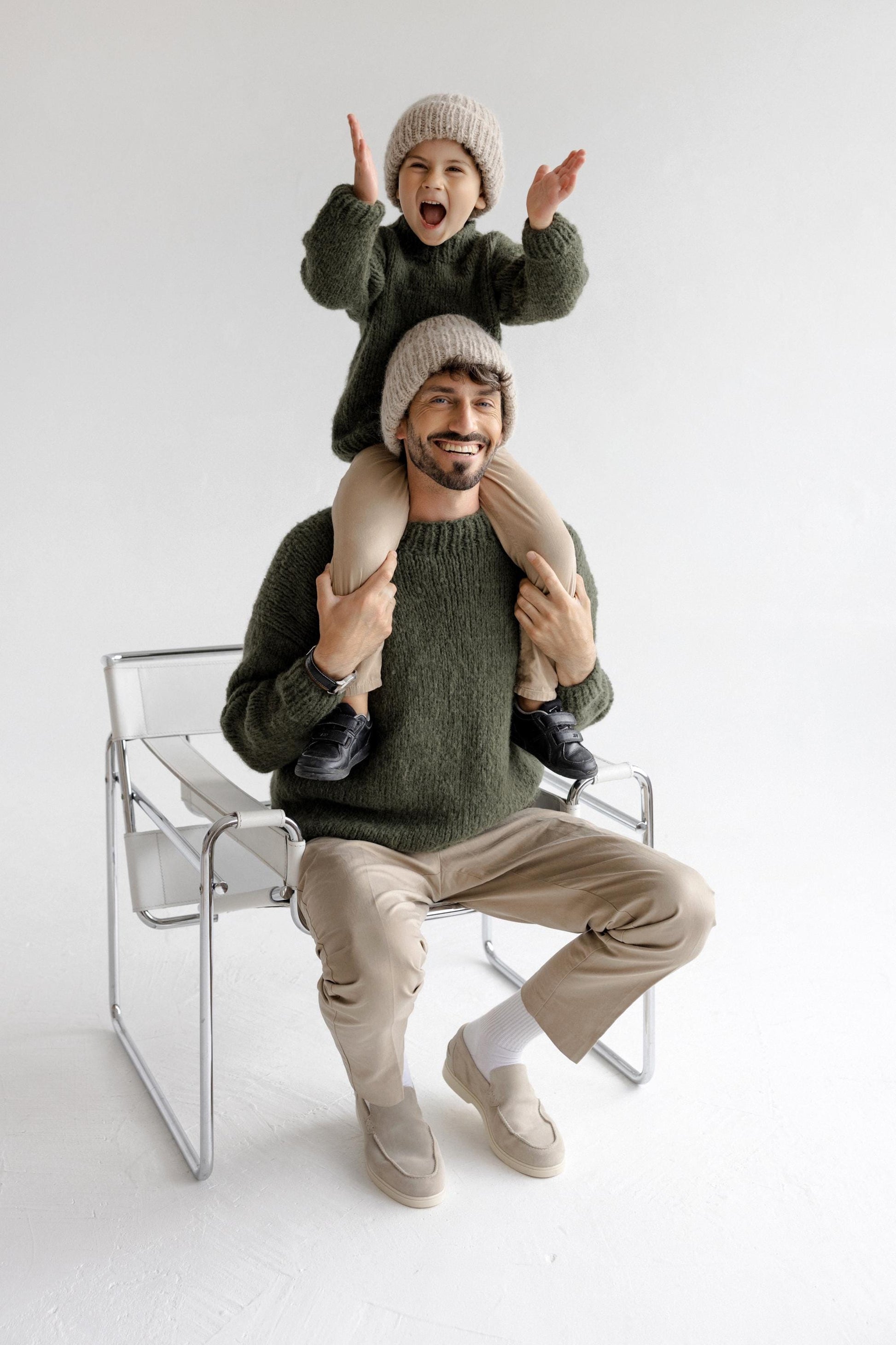 Matching Daddy and Me Cable Knit Alpaca Wool Sweaters, Gray Chunky Knitted Mini Me Jumpers, Father Son Matching Pullovers,Family Outfit Set