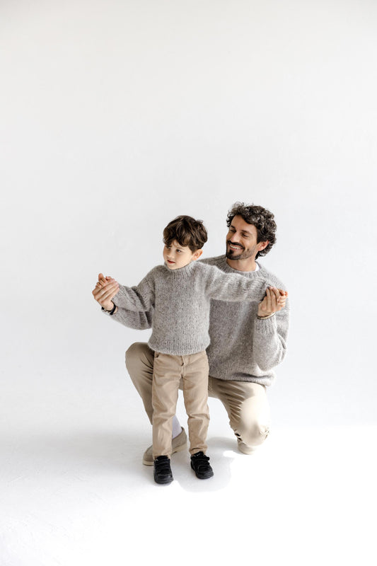 Matching Daddy and Me Cable Knit Alpaca Wool Sweaters, Gray Chunky Knitted Mini Me Jumpers, Father Son Matching Pullovers,Family Outfit Set