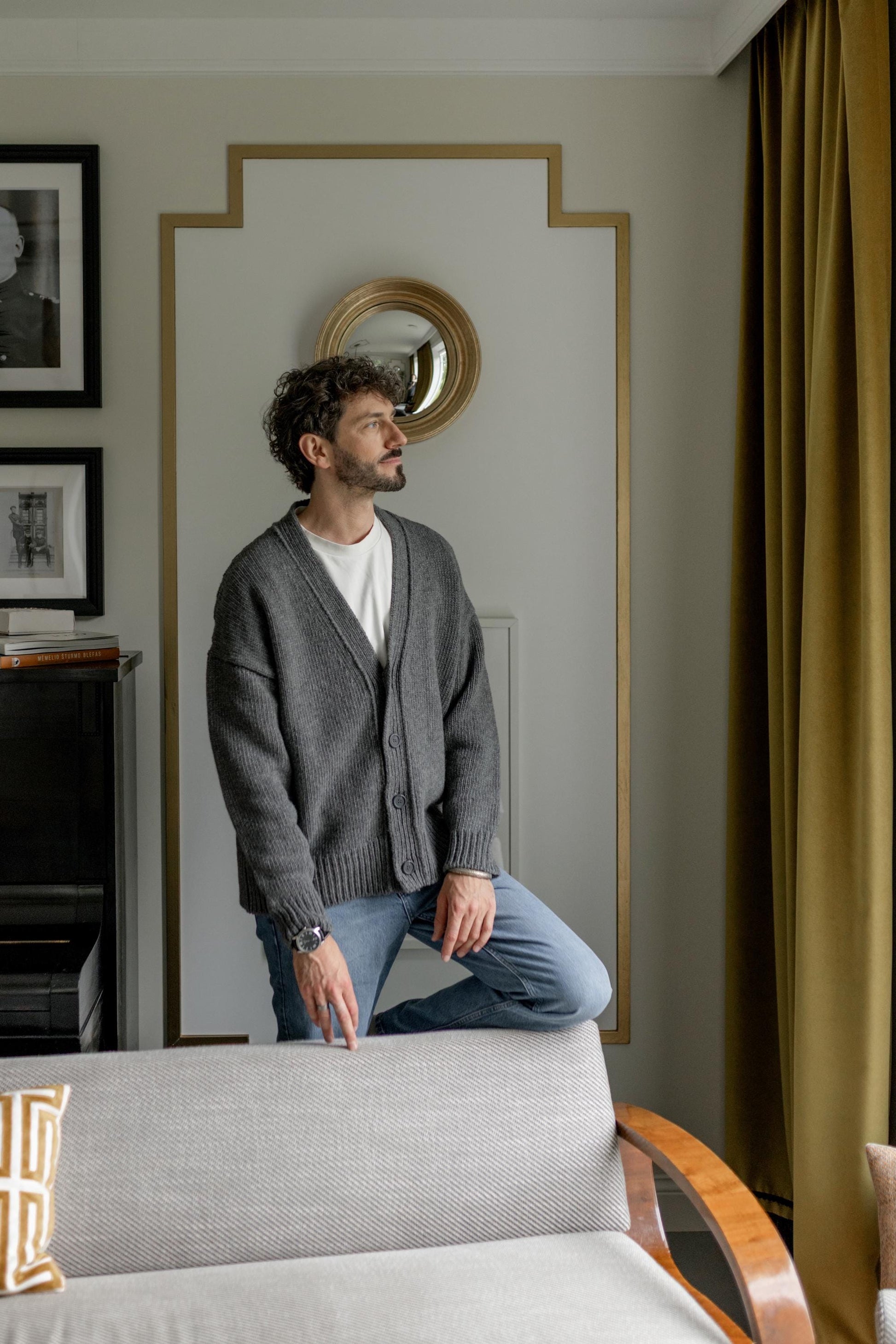 Gray Cgunky Knit Merino Wool Cardigan With Buttons And Pockets For Man, Grey Cable Knitted Scandinavian Style Men's Sweater, Gift For Him