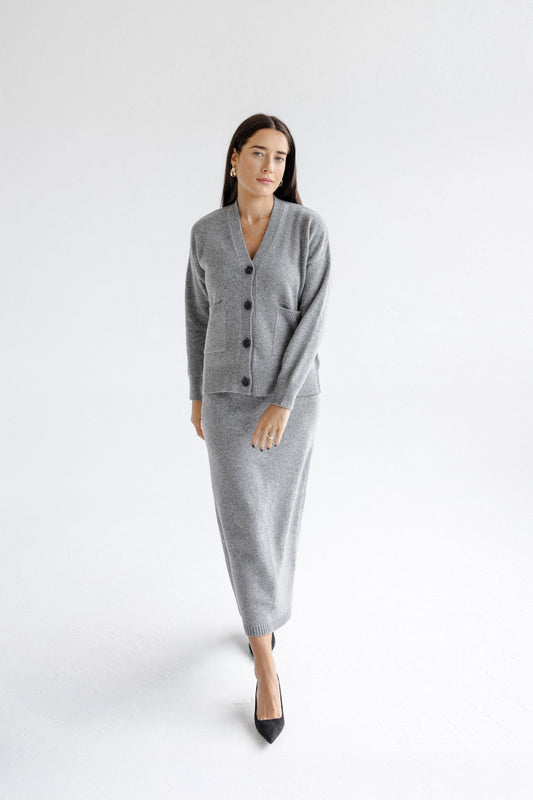 Gray Knitted Classic Style Merino Wool Long Pensil Skirt For Women