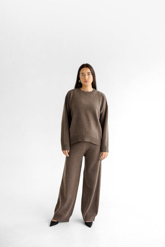 Brown Knitted Merino Wool Sweater For Women, Coffee Brown Oversized Women's Knit Minimalist Pullover With Longer Back, Jumper For Her, Gift