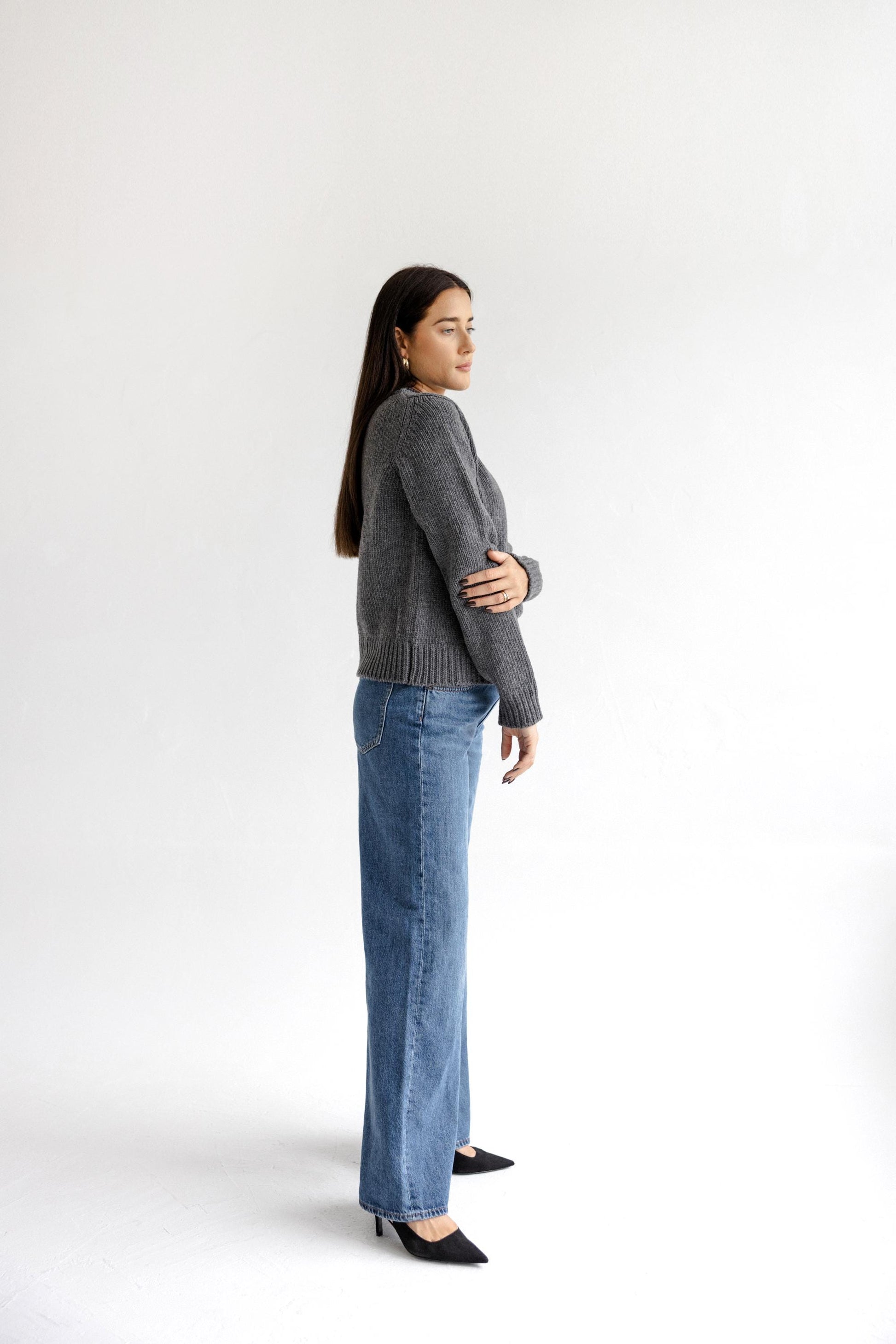 Gray Chunky Knit Merino Wool Women's Sweater, Grey Cable Knitted Woolen Minimal Warm Fall Winter Jumper For Woman, Thick Short Pullover Gift