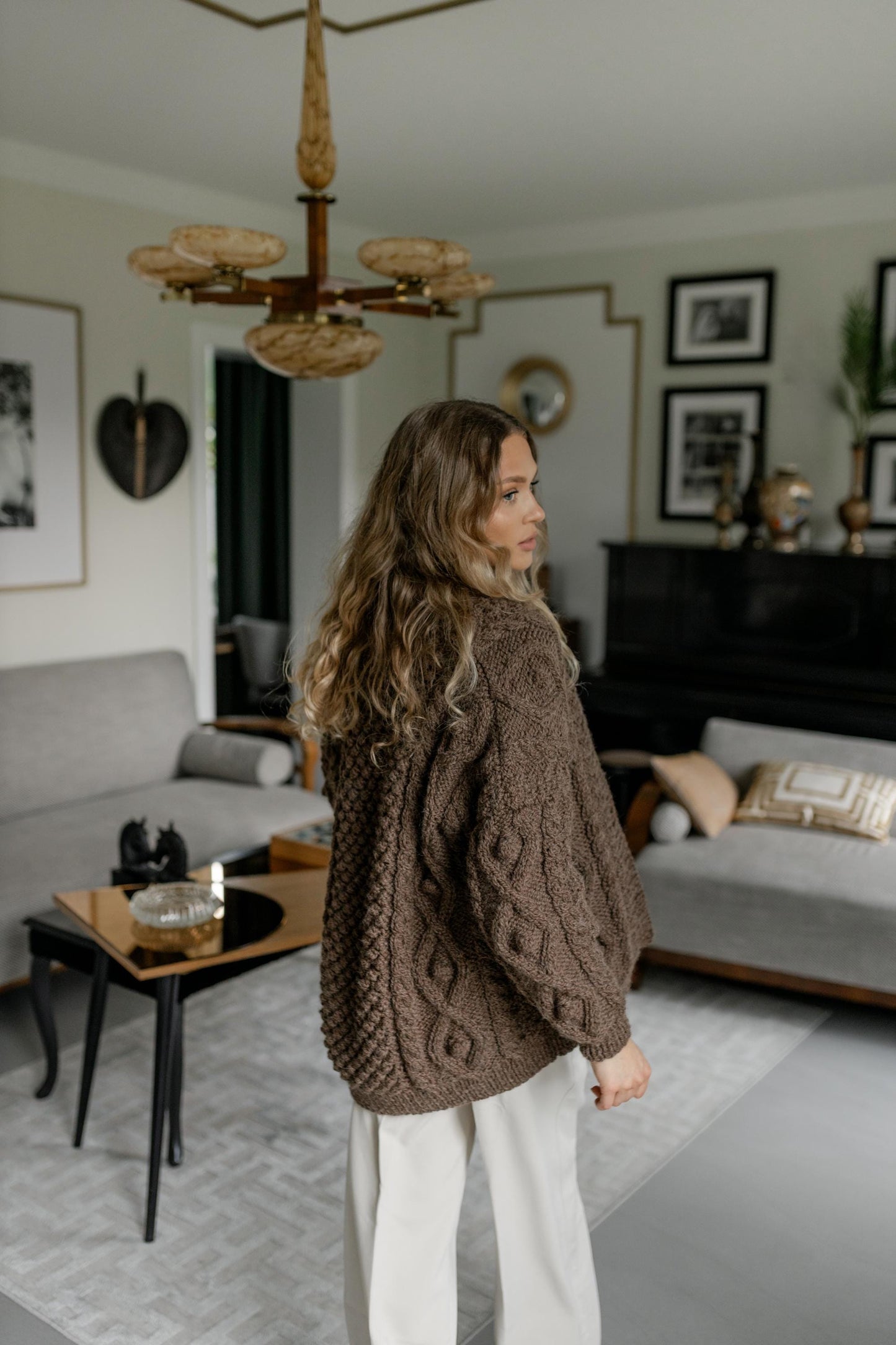 Light Gray Chunky Knit Oversized Alpaca Cardigan, Cable Knit Women's Jacket, Irish Sweater For Woman, Fair Isle Handmade Wool Cardigan, Gift