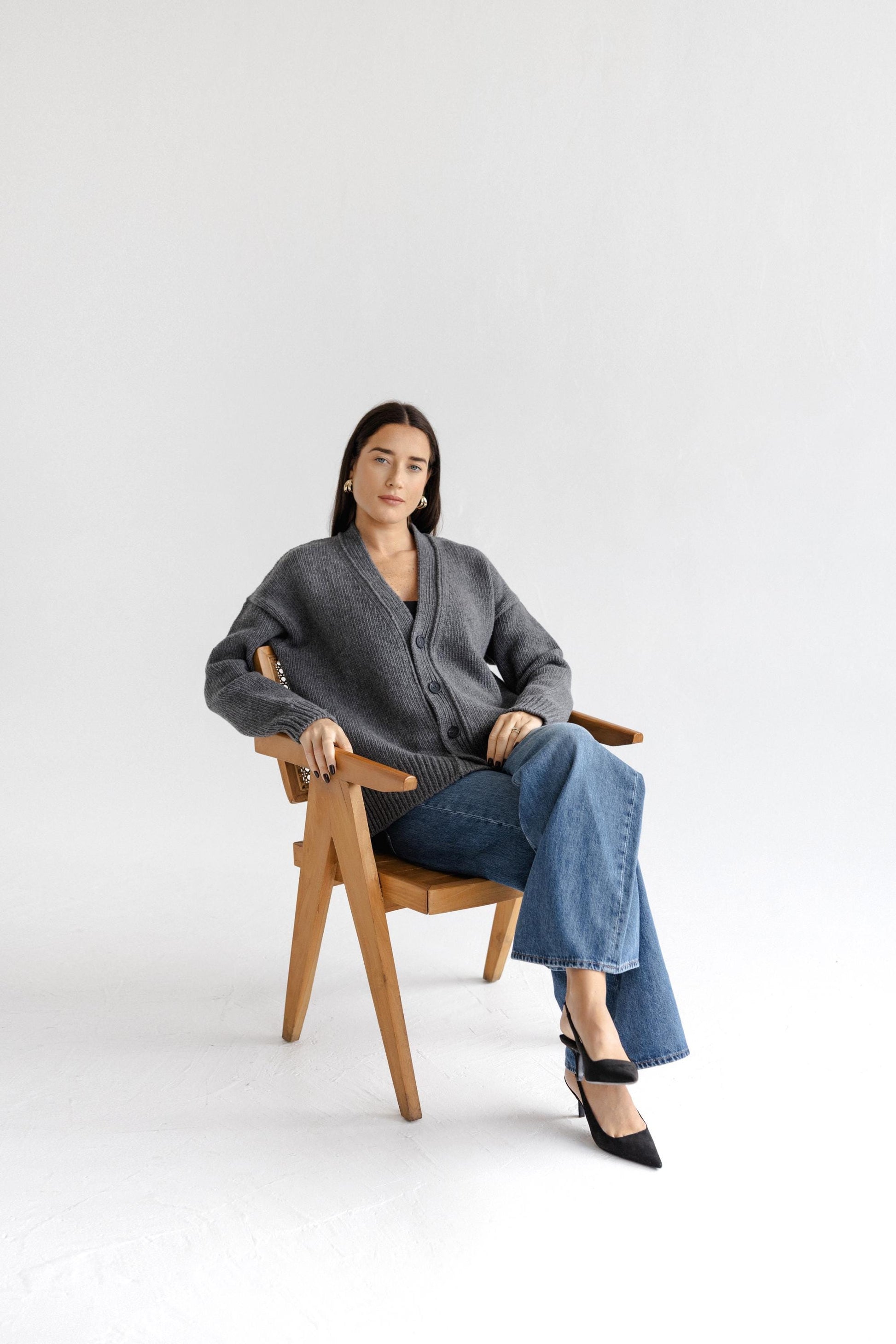 Chunky Knitted Merino Wool Cardigan With Buttons