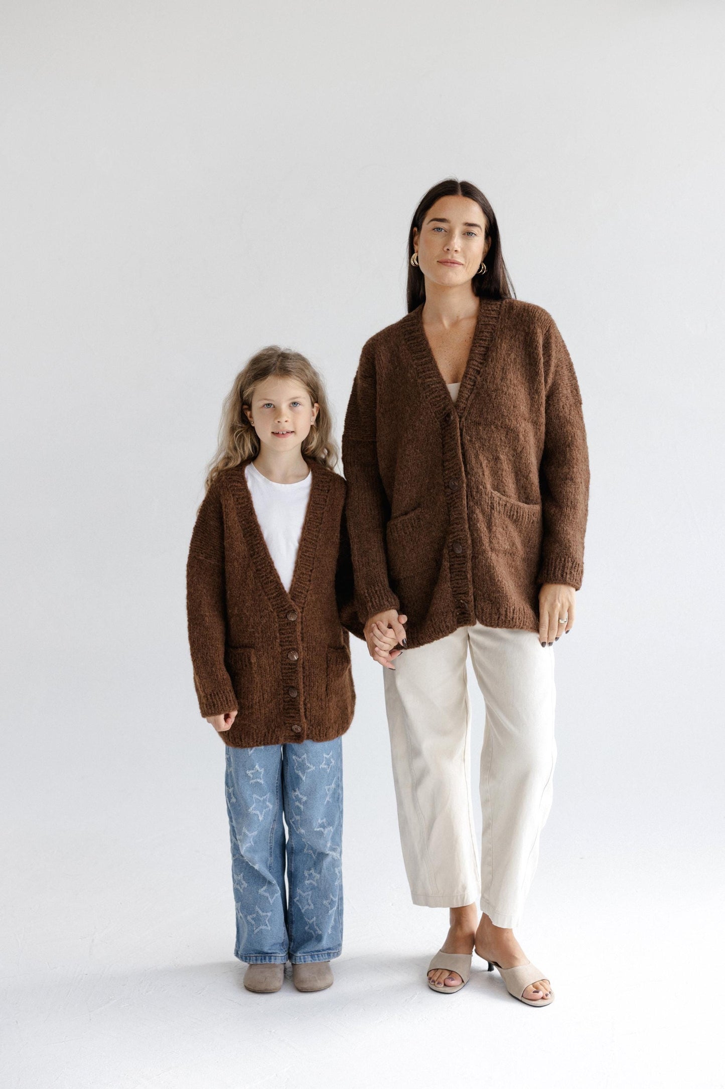 Matching Mommy and Me Cable Knit Cardigans, Brown Me & Mini Me, Mother And Daughter Matching Cardigans With Buttons and Pockets, Family Gift