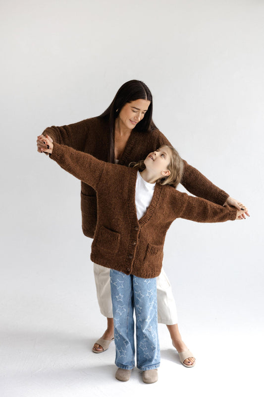 Matching Mommy and Me Cable Knit Cardigans, Brown Me & Mini Me, Mother And Daughter Matching Cardigans With Buttons and Pockets, Family Gift