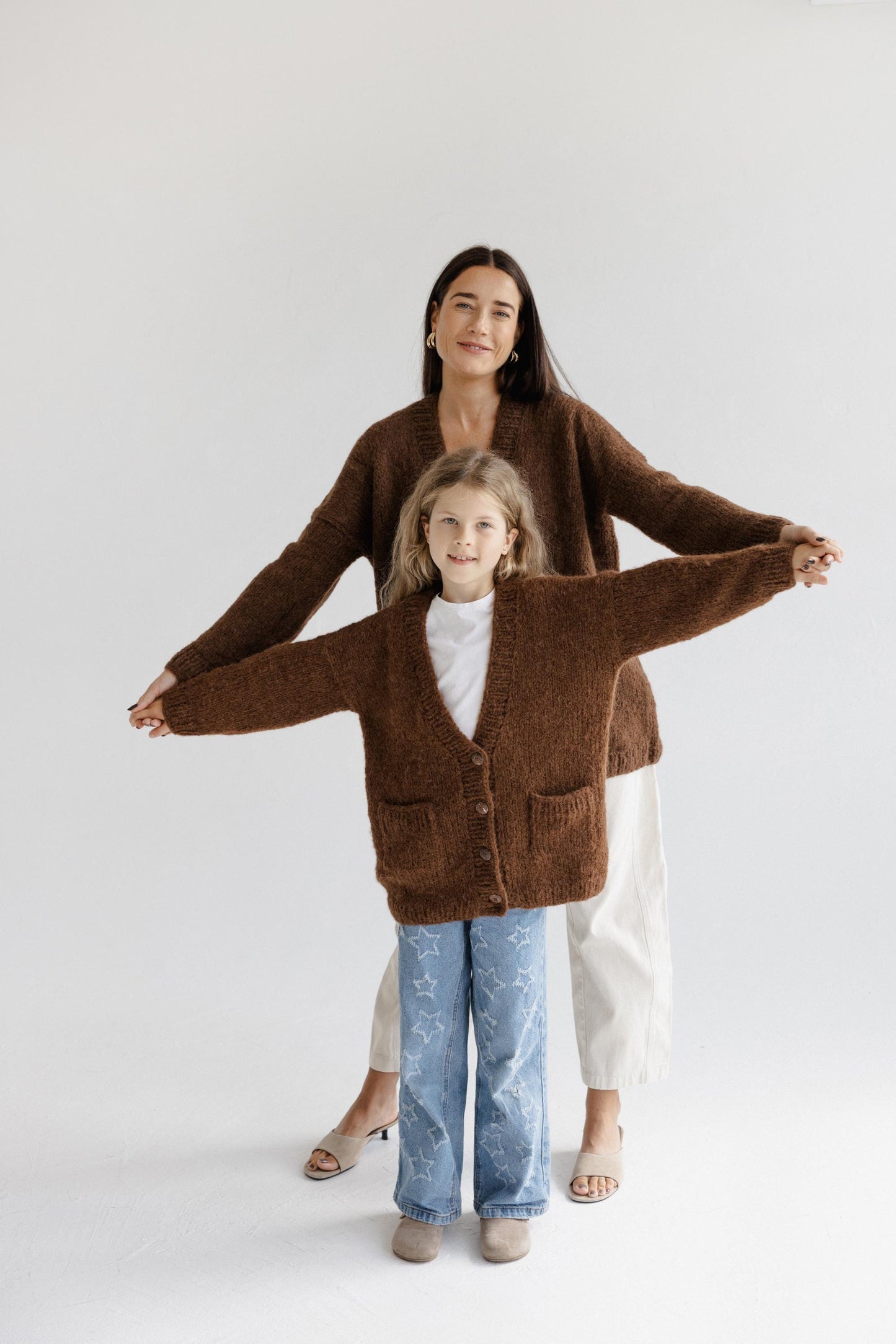 Matching Mommy and Me Cable Knit Cardigans, Brown Me & Mini Me, Mother And Daughter Matching Cardigans With Buttons and Pockets, Family Gift