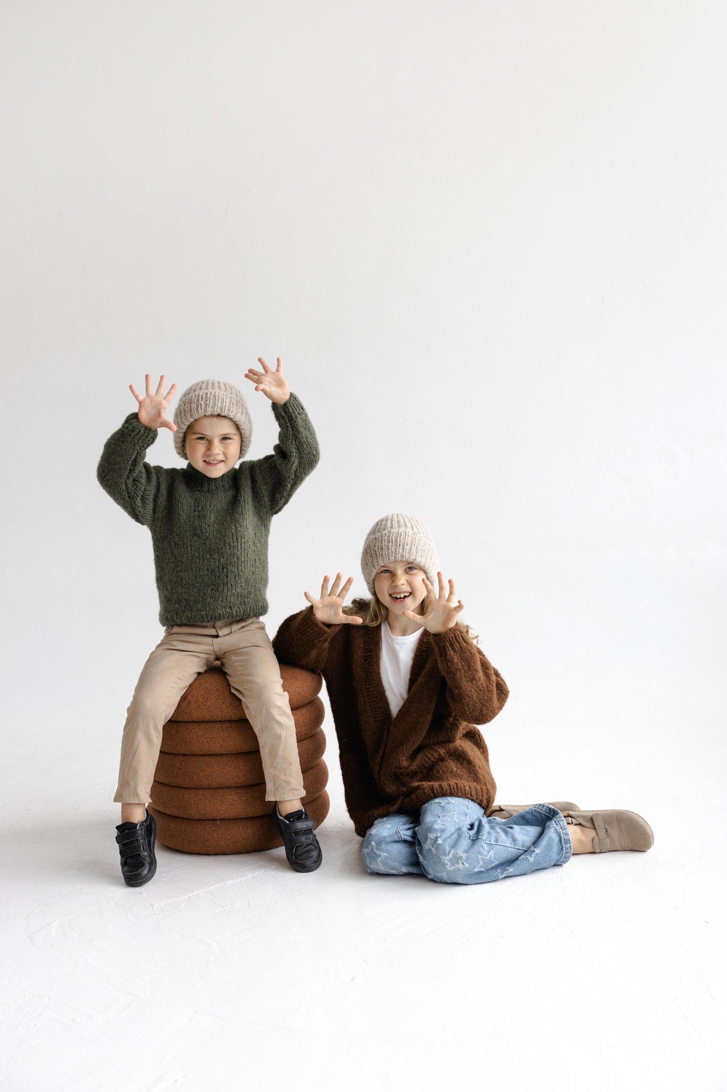 Beige Handmade Cable Knit Alpaca Wool Winter Hat, Camel Warm Beanie For Brother And Sister, Matching Family Accessories