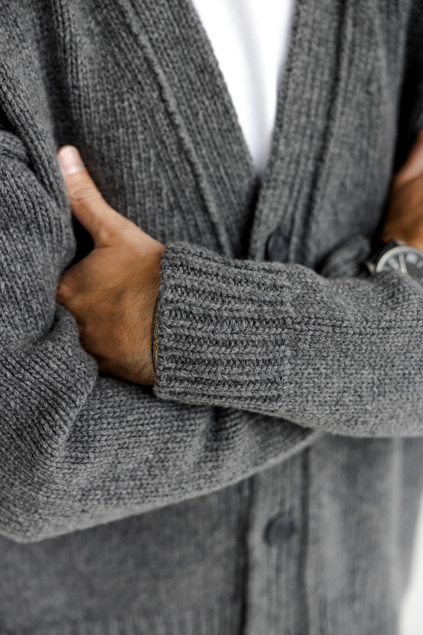 Gray Merino Wool Cardigan With Buttons And Pockets