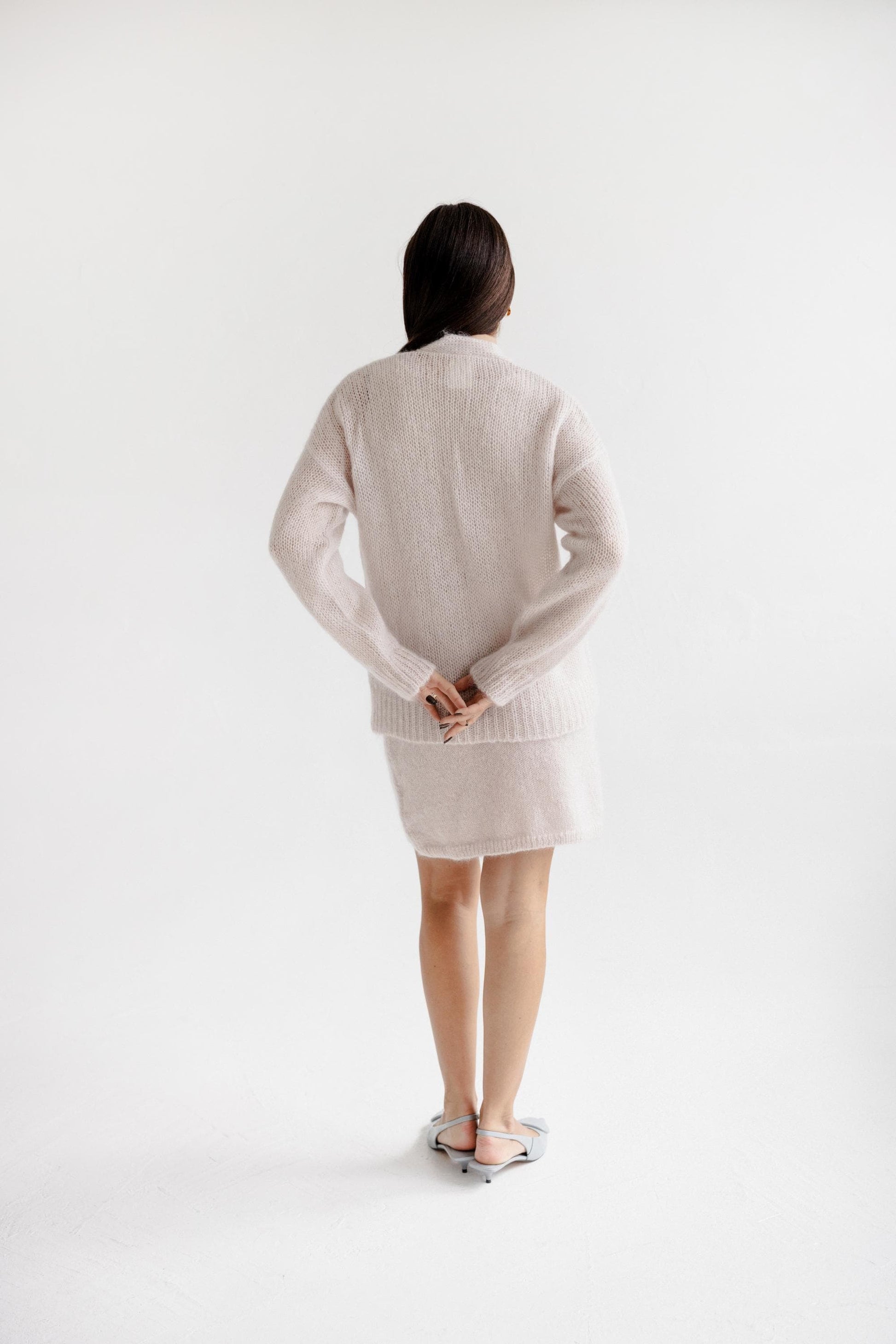 Fluffy Cable Knit Mohair Cardigan With Pockets And Buttons, Fuzzy Lightweight Pastel Pink Minimal Style Buttoned V-neck Jacket For Women