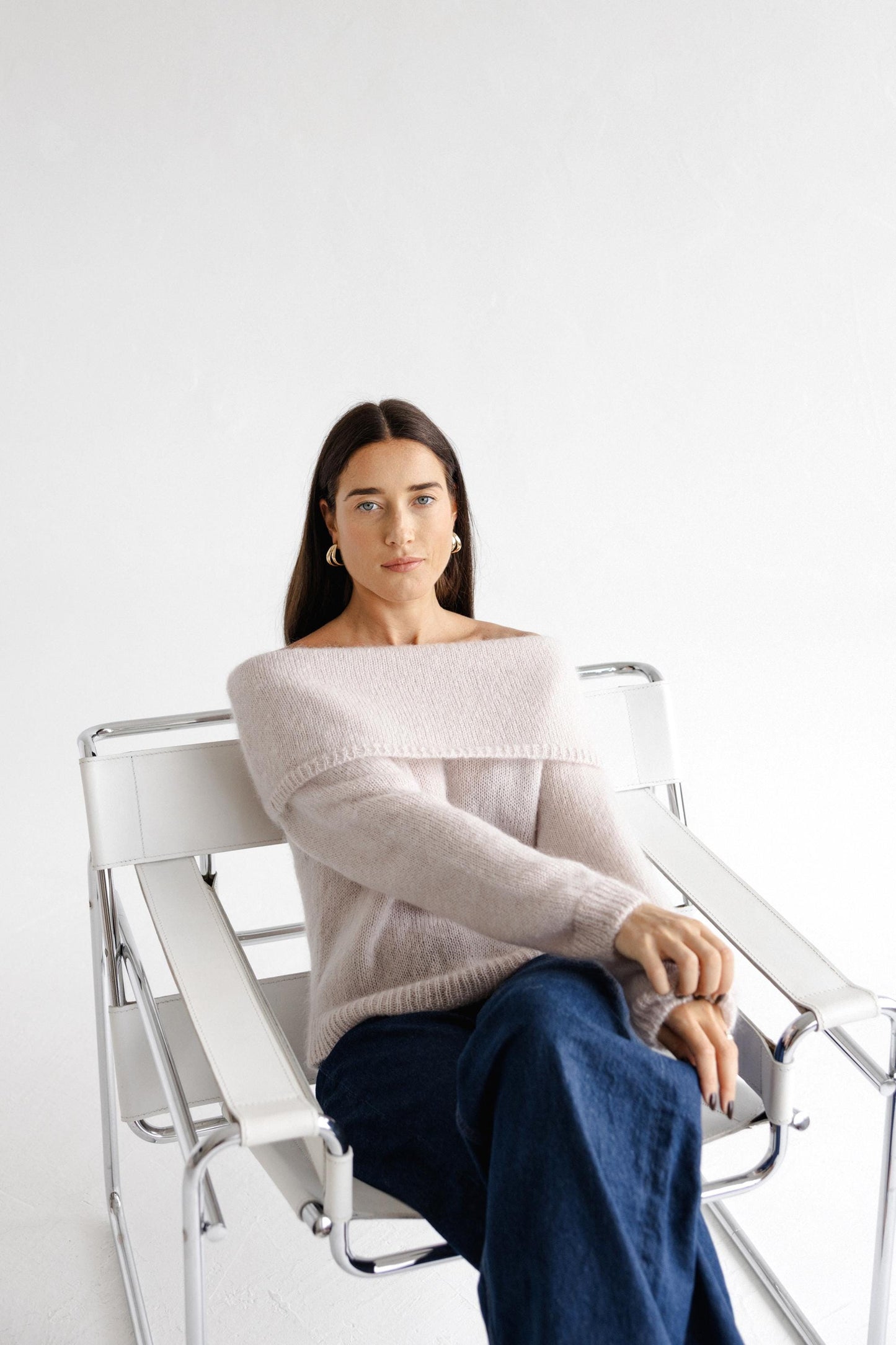 Pink Cable Knit Mohair Fold Over Bardot Jumper