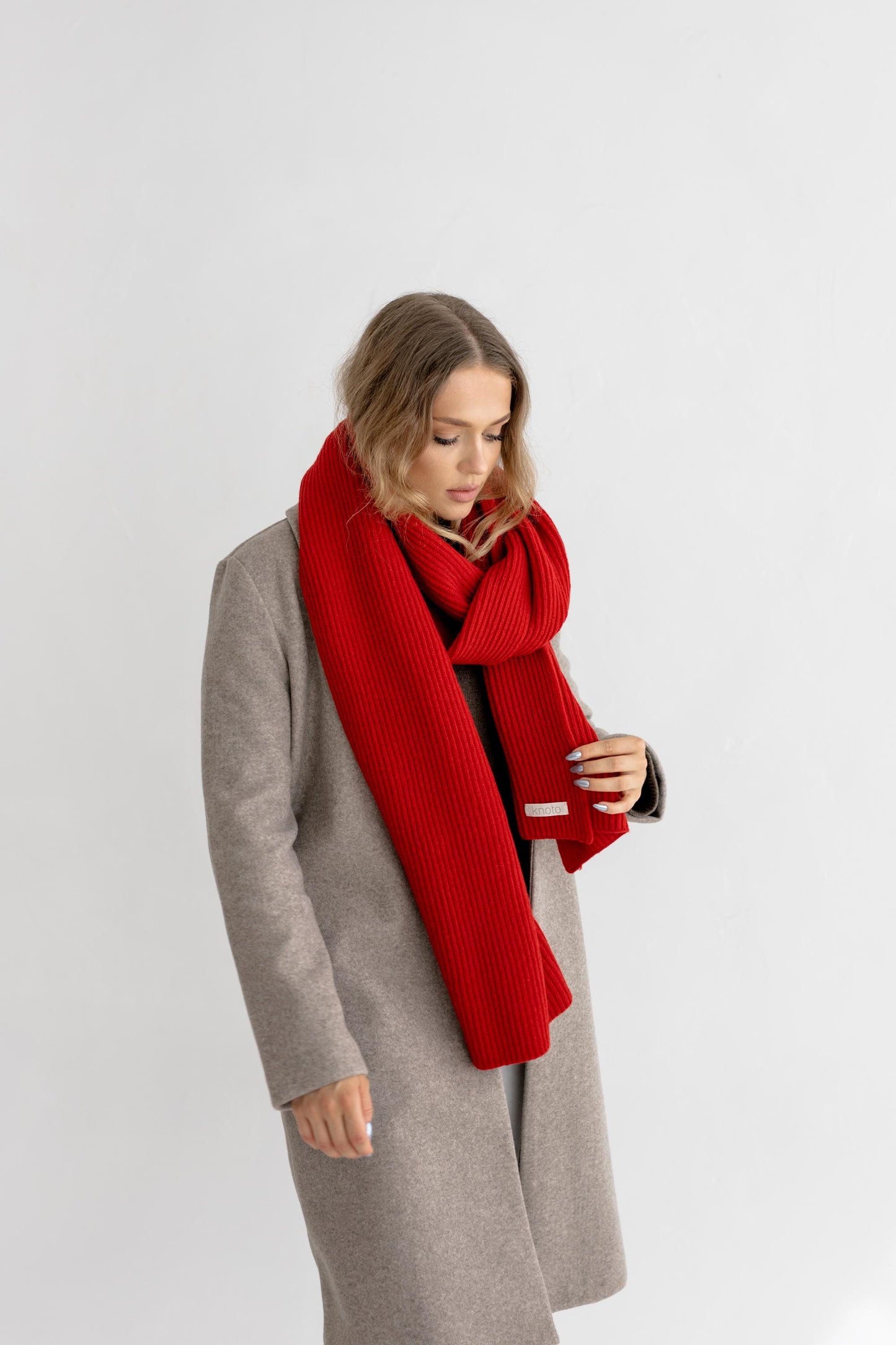 Beige Knit Merino Wool Winter Scarf