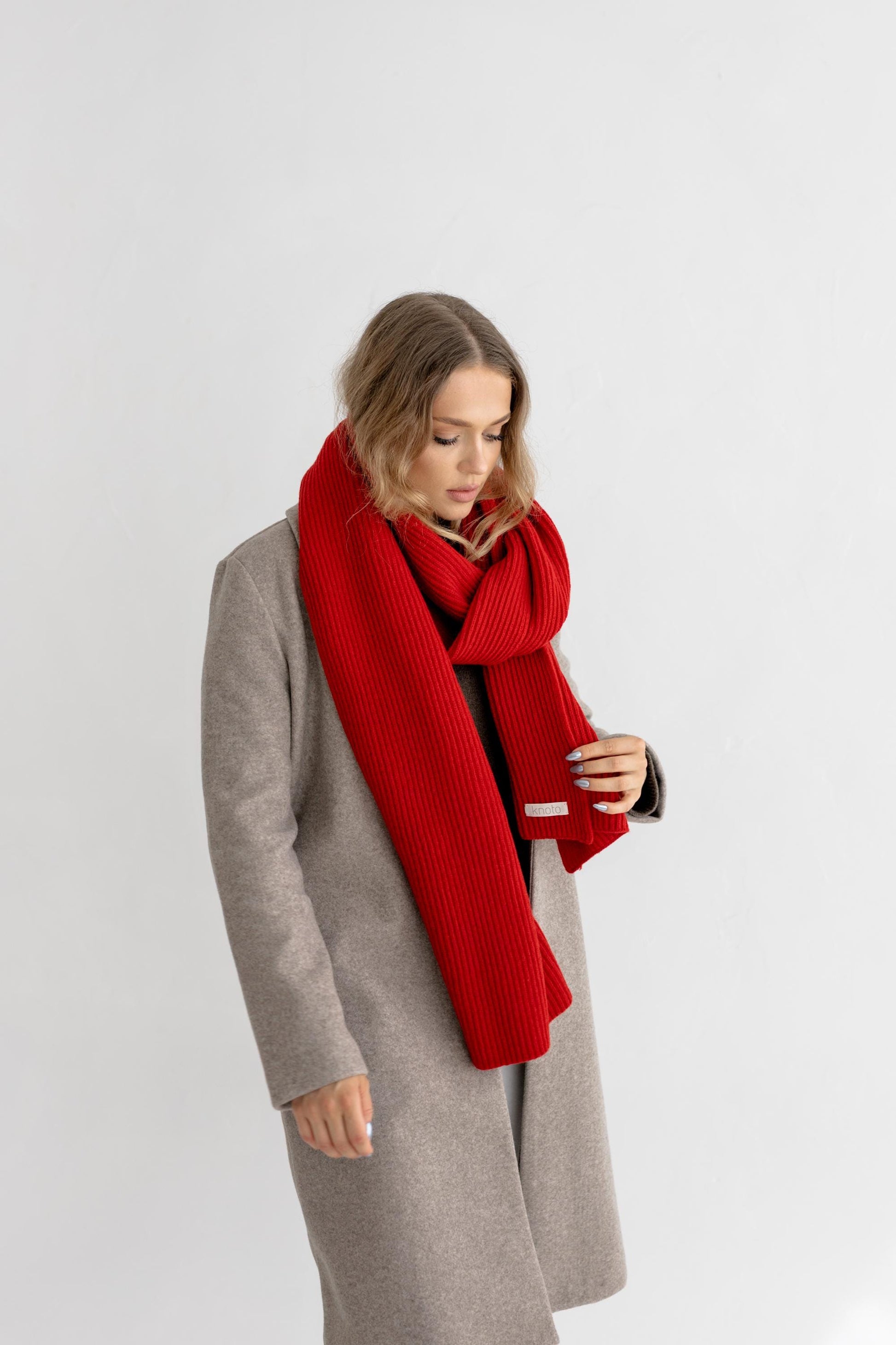 Beige Knit Merino Wool Winter Scarf