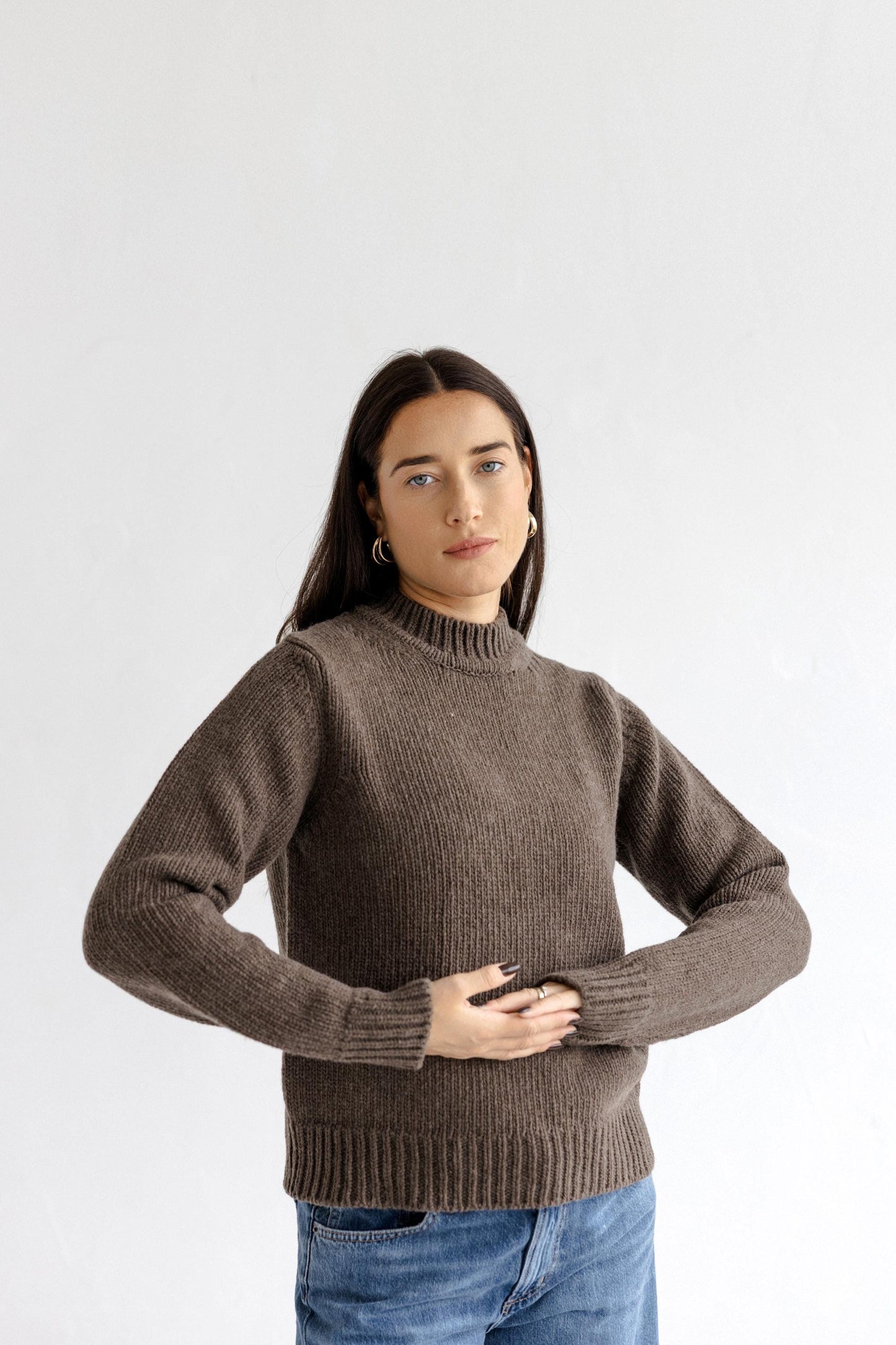 Brown Chunky Knit Merino Wool Women's Sweater, Cable Knitted Woolen Minimal Warm Fall Winter Jumper For Woman, Thick Short Pullover, Gift