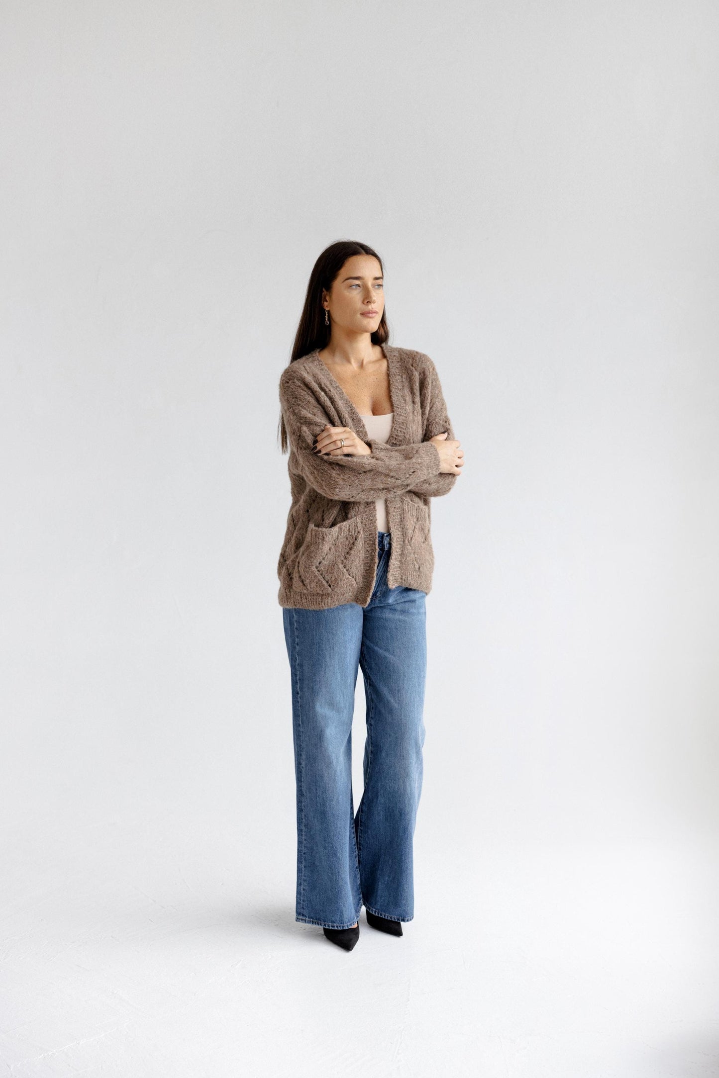 Cable Knit Alpaca Wool Cardigan With Pockets