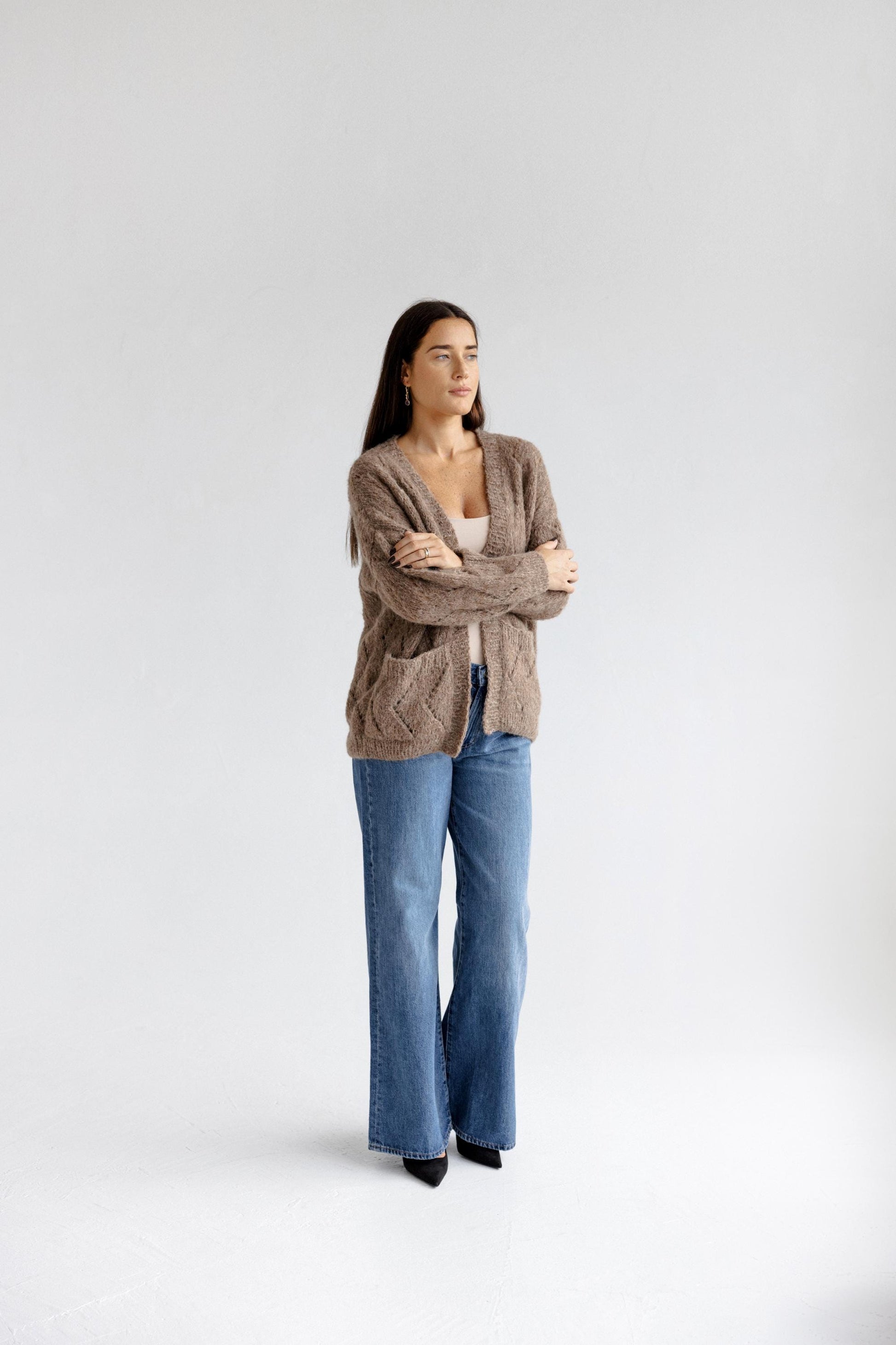 Cable Knit Alpaca Wool Cardigan With Pockets