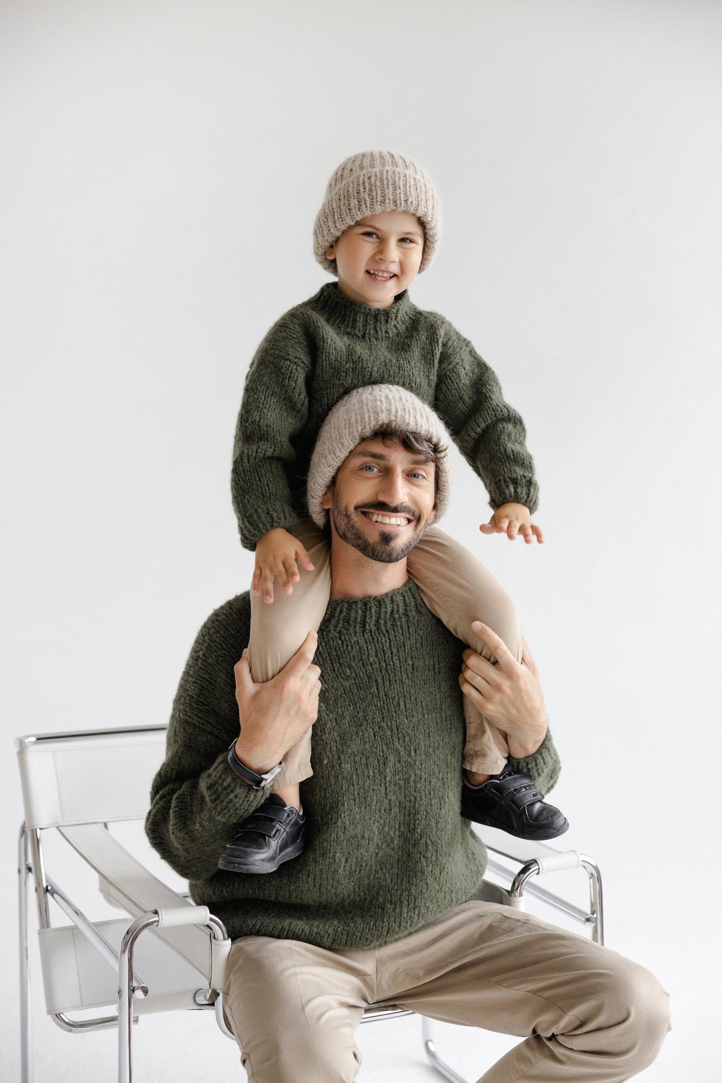 Matching Daddy and Me Cable Knit Alpaca Wool Sweaters, Green Chunky Knitted Mini Me Jumpers, Father Son Matching Pullovers,Family Outfit Set