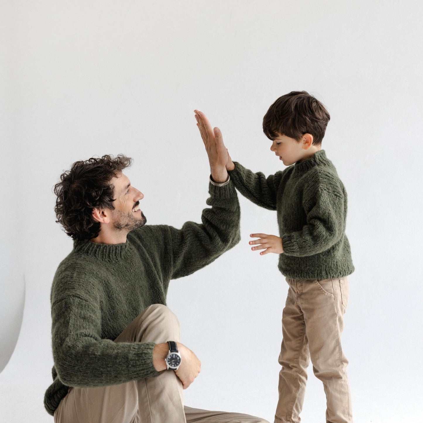 Matching Daddy and Me Cable Knit Alpaca Wool Sweaters, Green Chunky Knitted Mini Me Jumpers, Father Son Matching Pullovers,Family Outfit Set