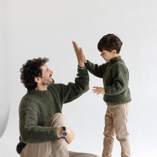 Matching Daddy and Me Cable Knit Alpaca Wool Sweaters, Green Chunky Knitted Mini Me Jumpers, Father Son Matching Pullovers,Family Outfit Set
