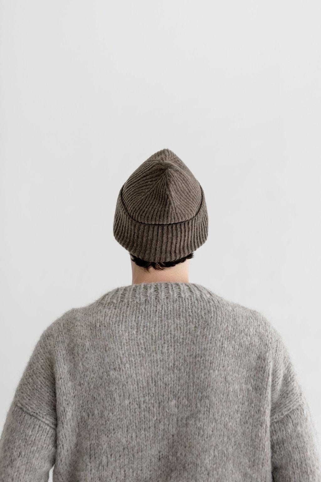 White Ribbed Knitted Merino Wool Men's Fall Winter Beanie Hat