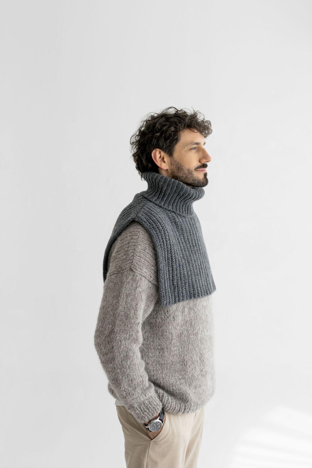 Chunky Knit Beige Merino Wool Men's Neck Warmer, Warm Camel Ribbed Knitted Minimal Fall Winter Scarf, Taupe Unisex Neck Wrap, Gift For Him