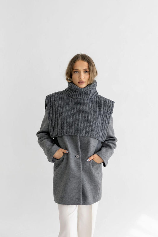 Chunky Knit Gray Merino Wool Women's Neck Warmer, Warm Grey Ribbed Knitted Minimal Fall Winter Scarf, Taupe Unisex Neck Wrap, Gift For Her