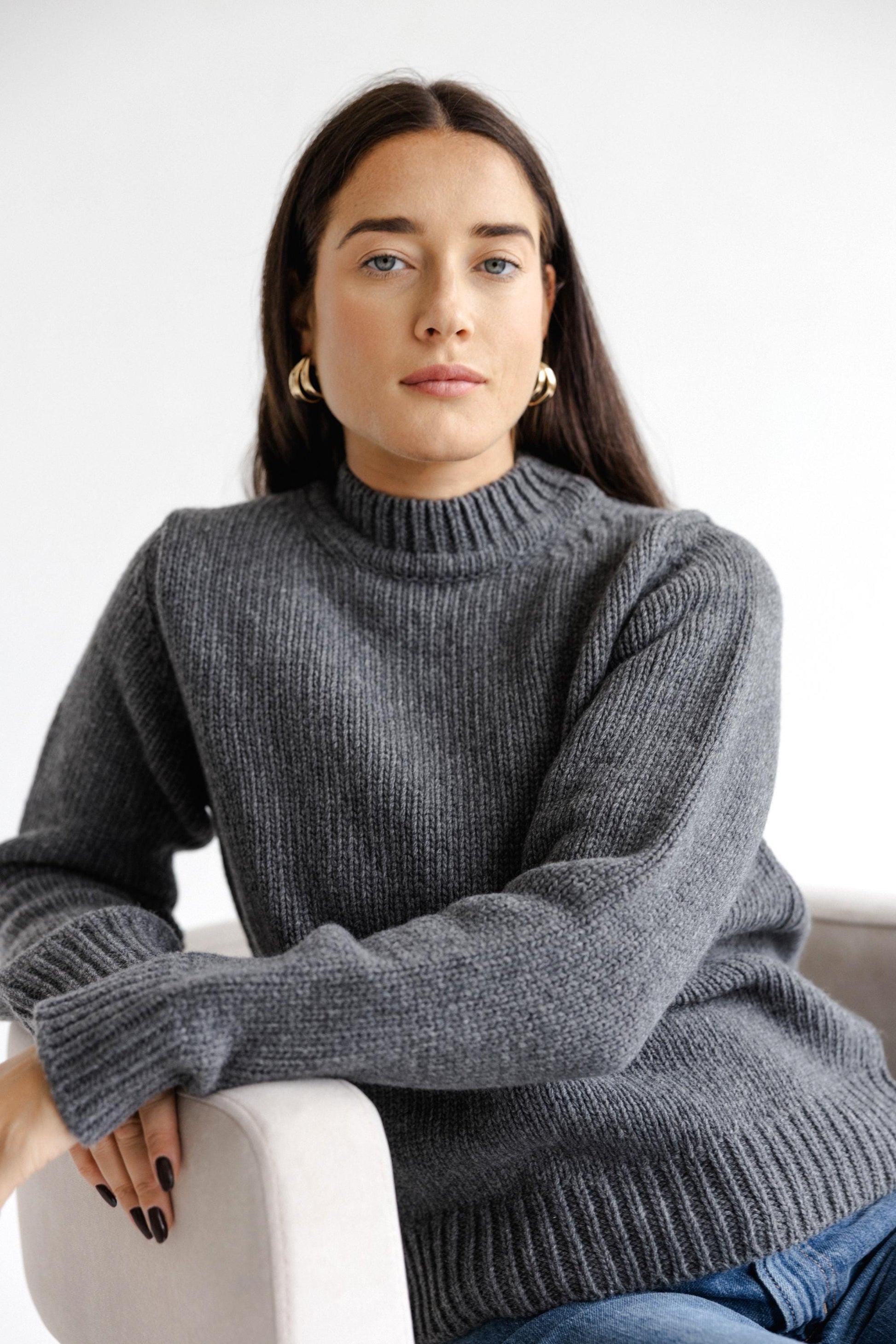 Brown cable knitted merino wool sweater for women, coffee brown woman's chunky knit minimalist pullover, woolen winter jumper, gift for her